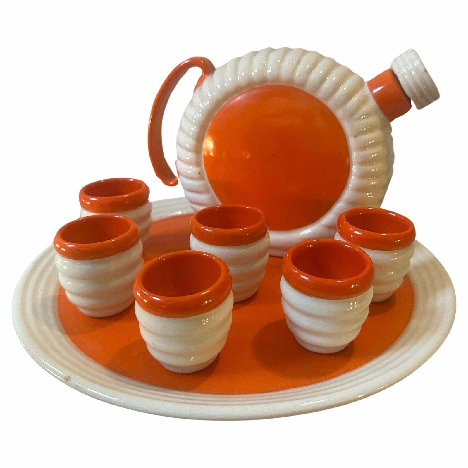 1930s Art Deco Orange And White Ceramic Rosolio Set By Rometti Umbertide