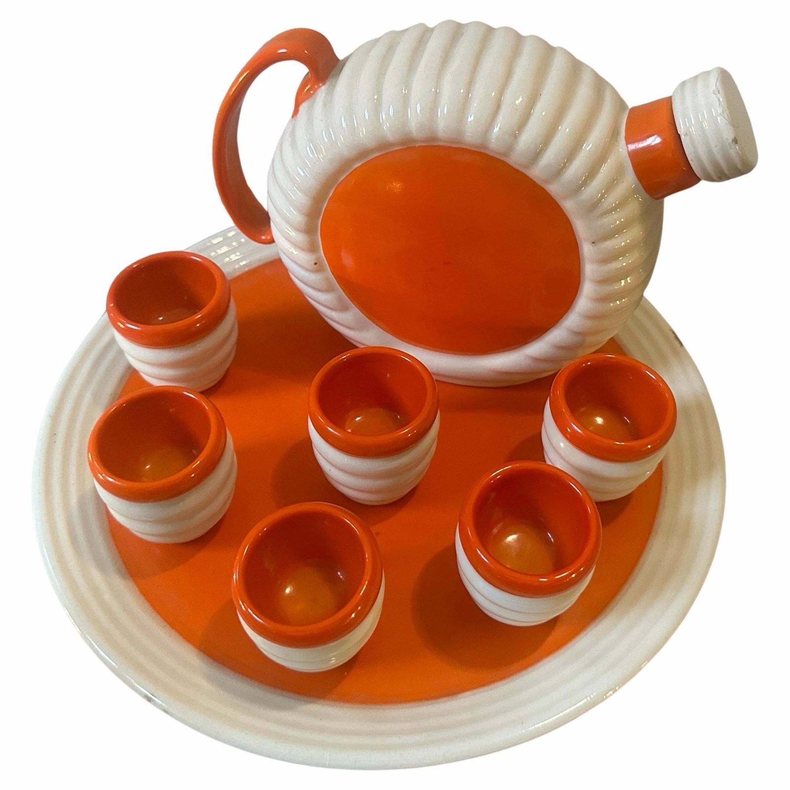 1930s Art Deco Orange And White Ceramic Rosolio Set By Rometti Umbertide photo furniture