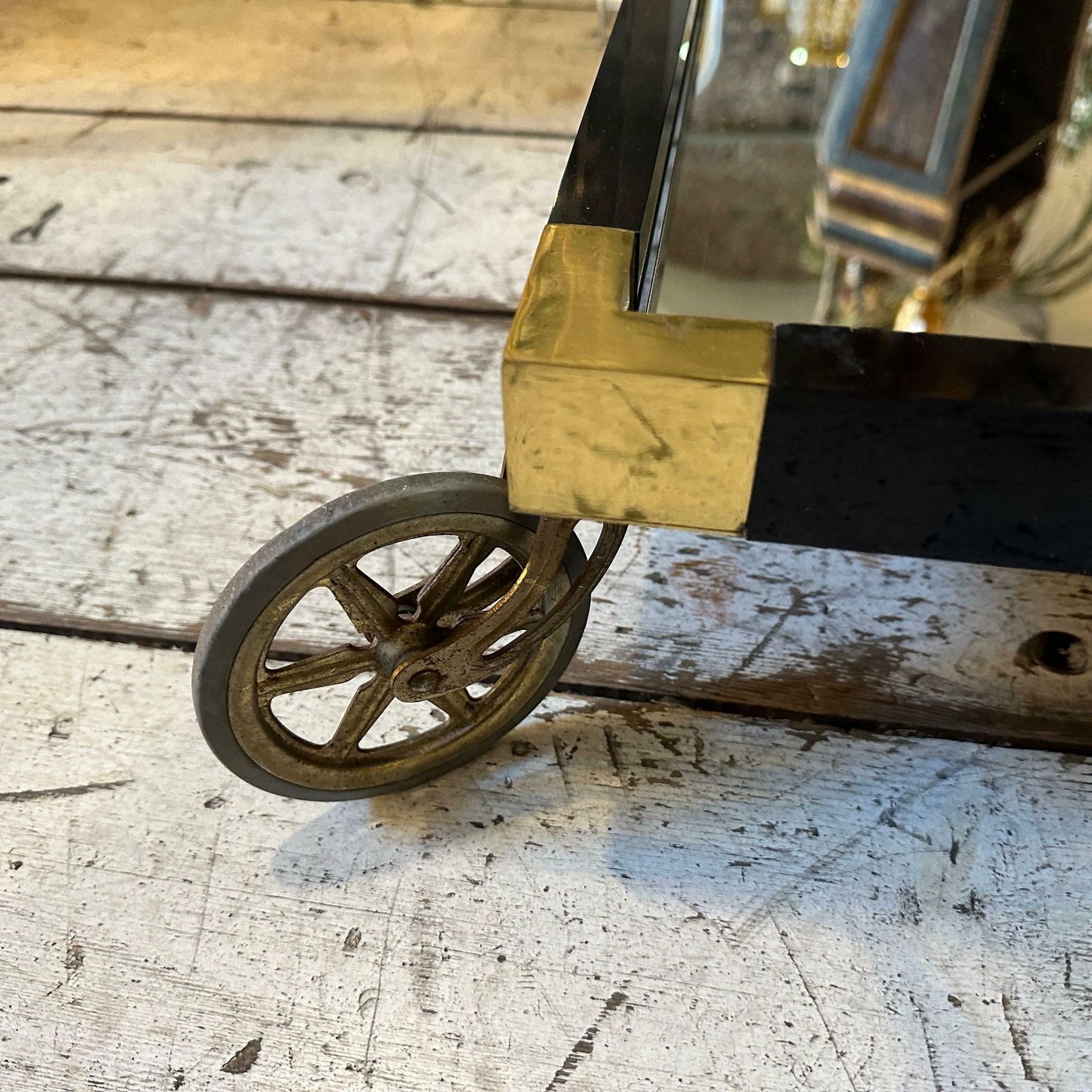 photo for sale An Amazing 1960s Mid Century Modern Lucite And Brass Italian Bar Cart