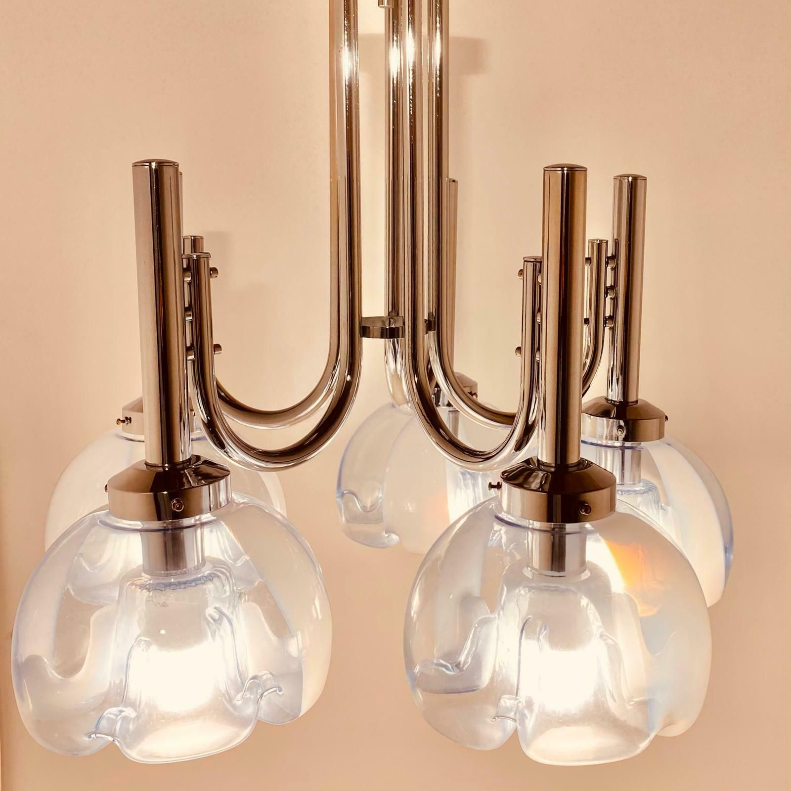 1960s Murano And Chromed Steel Chandelier, Mazzega Italy photo 1850.0