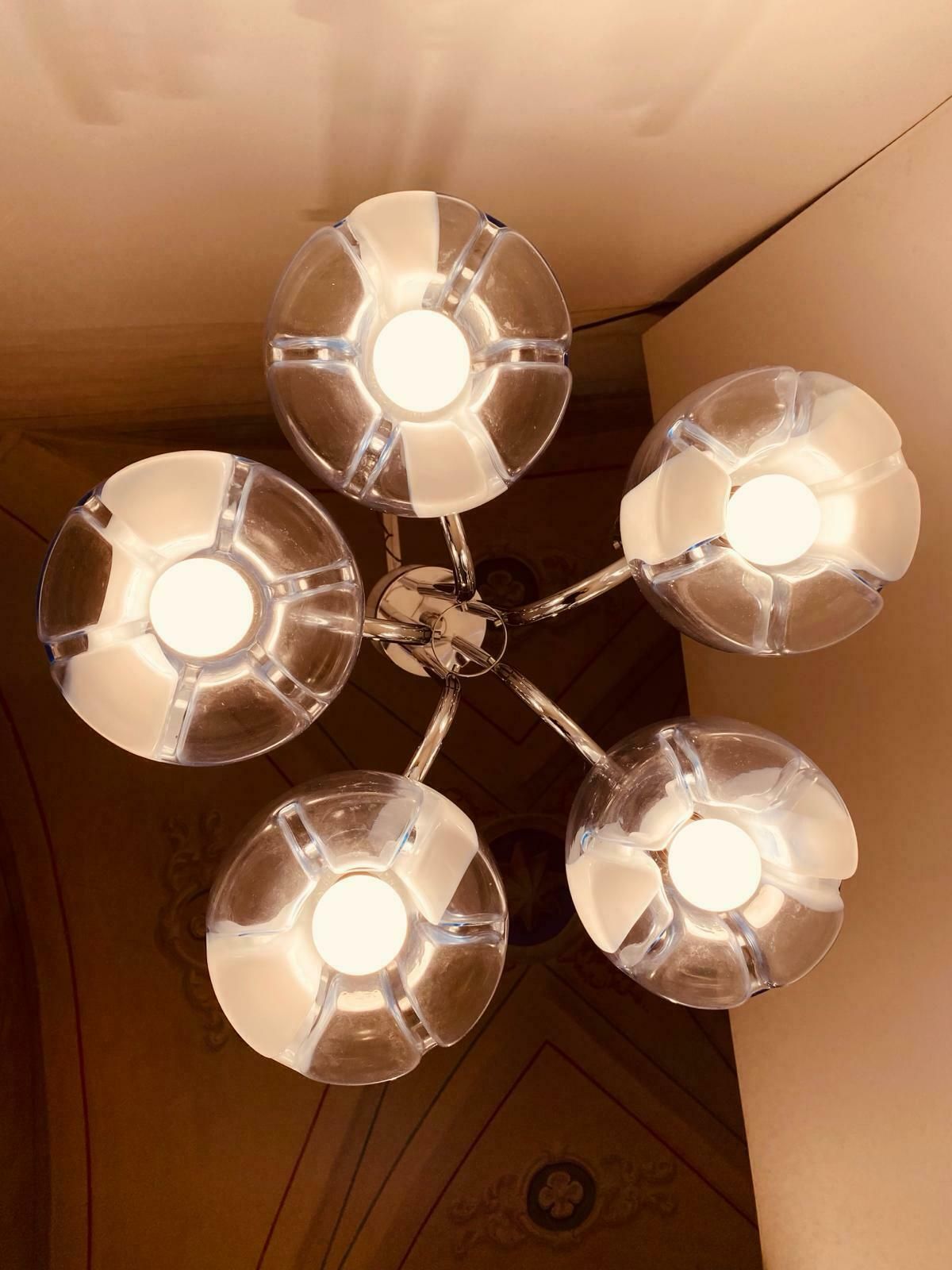photo furniture 1960s Murano And Chromed Steel Chandelier, Mazzega Italy