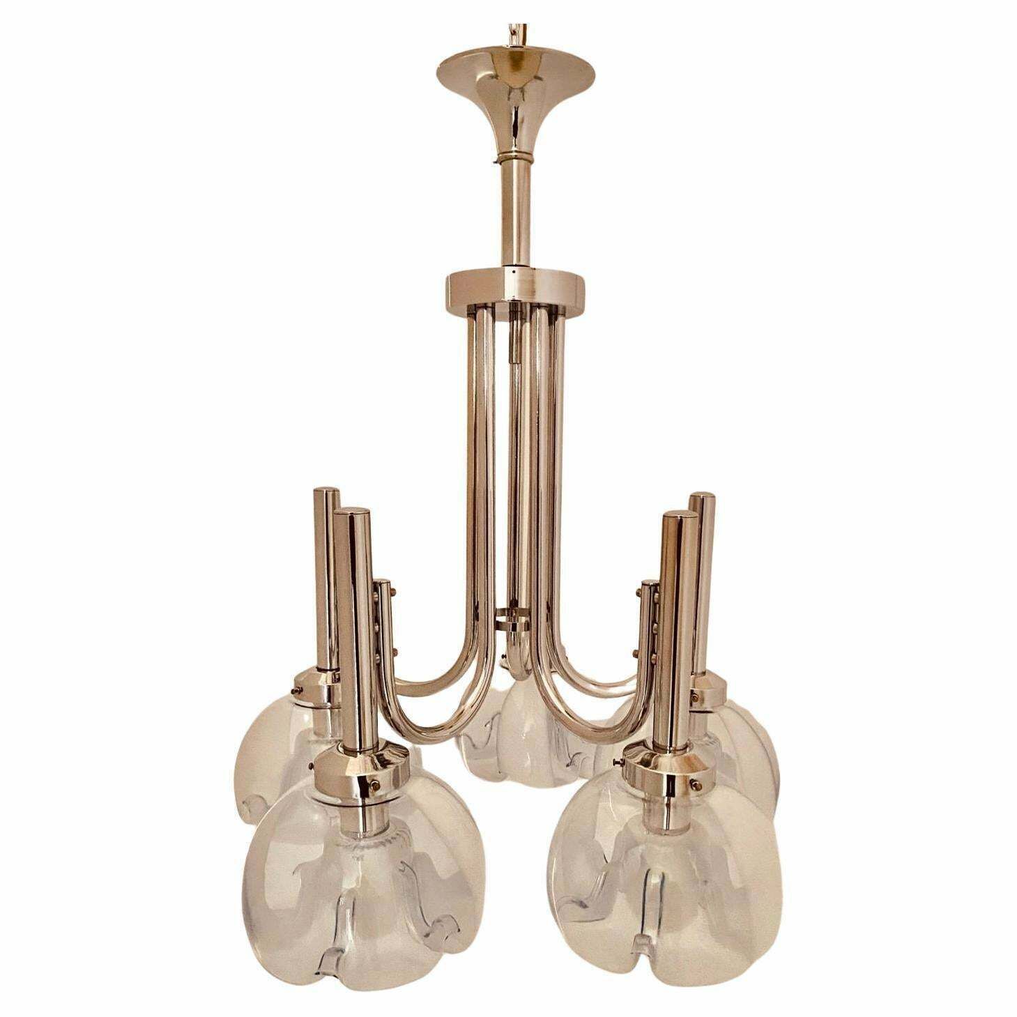 1960s Murano And Chromed Steel Chandelier, Mazzega Italy photo furniture