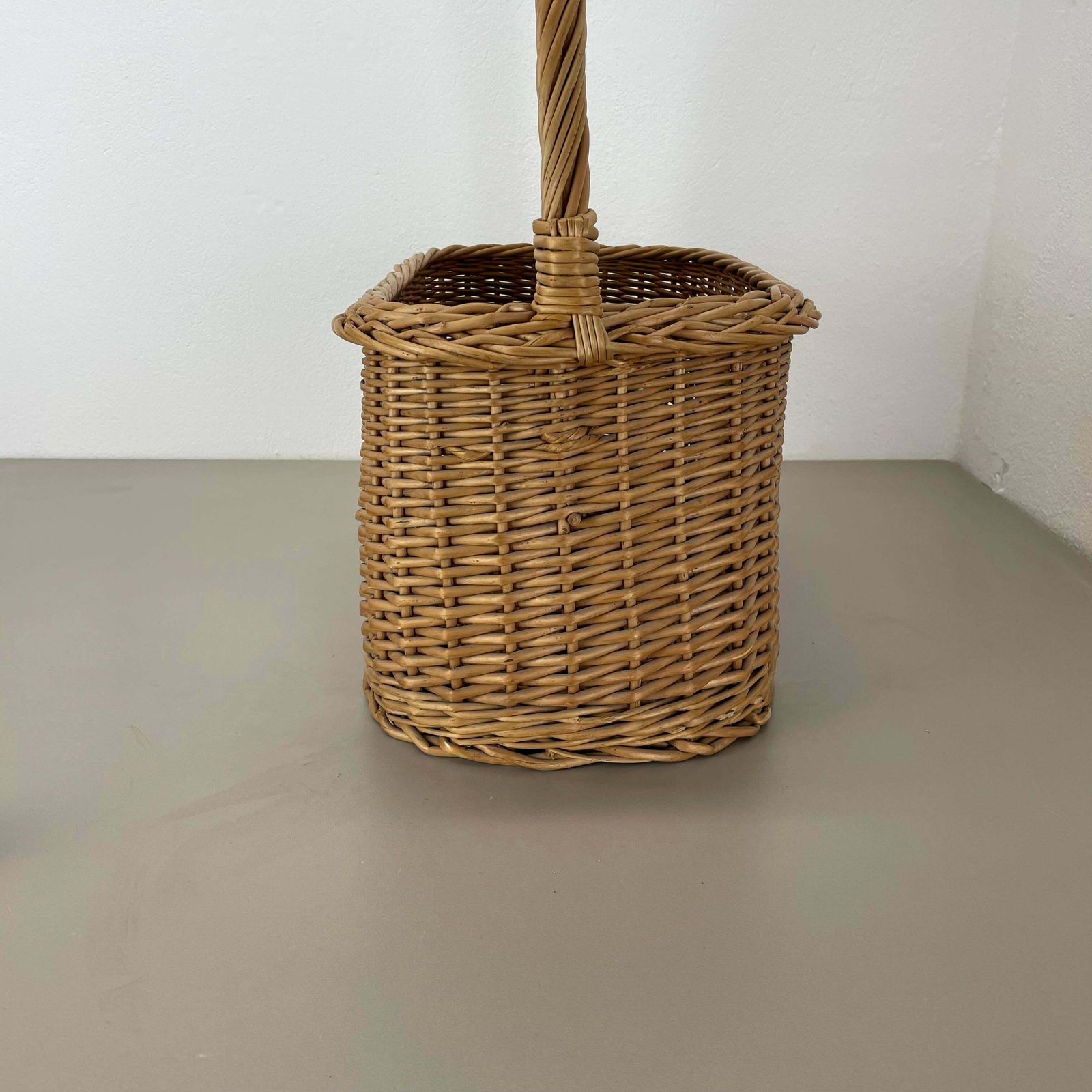 Large Aubock Style Midcentury Rattan Bauhaus Magazine Holder, France, 1970s photo 784.0