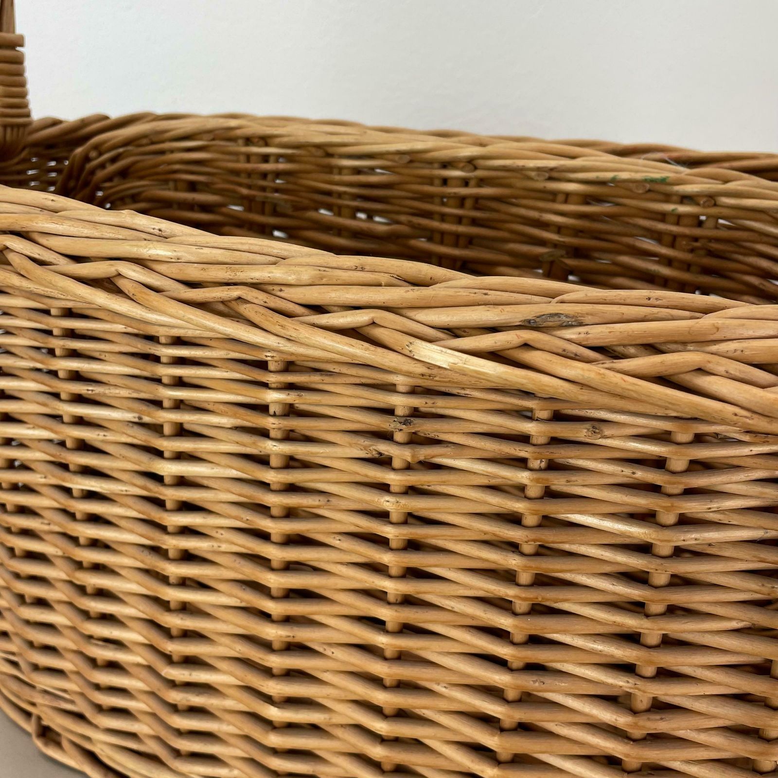 Large Aubock Style Midcentury Rattan Bauhaus Magazine Holder, France, 1970s photo vintage