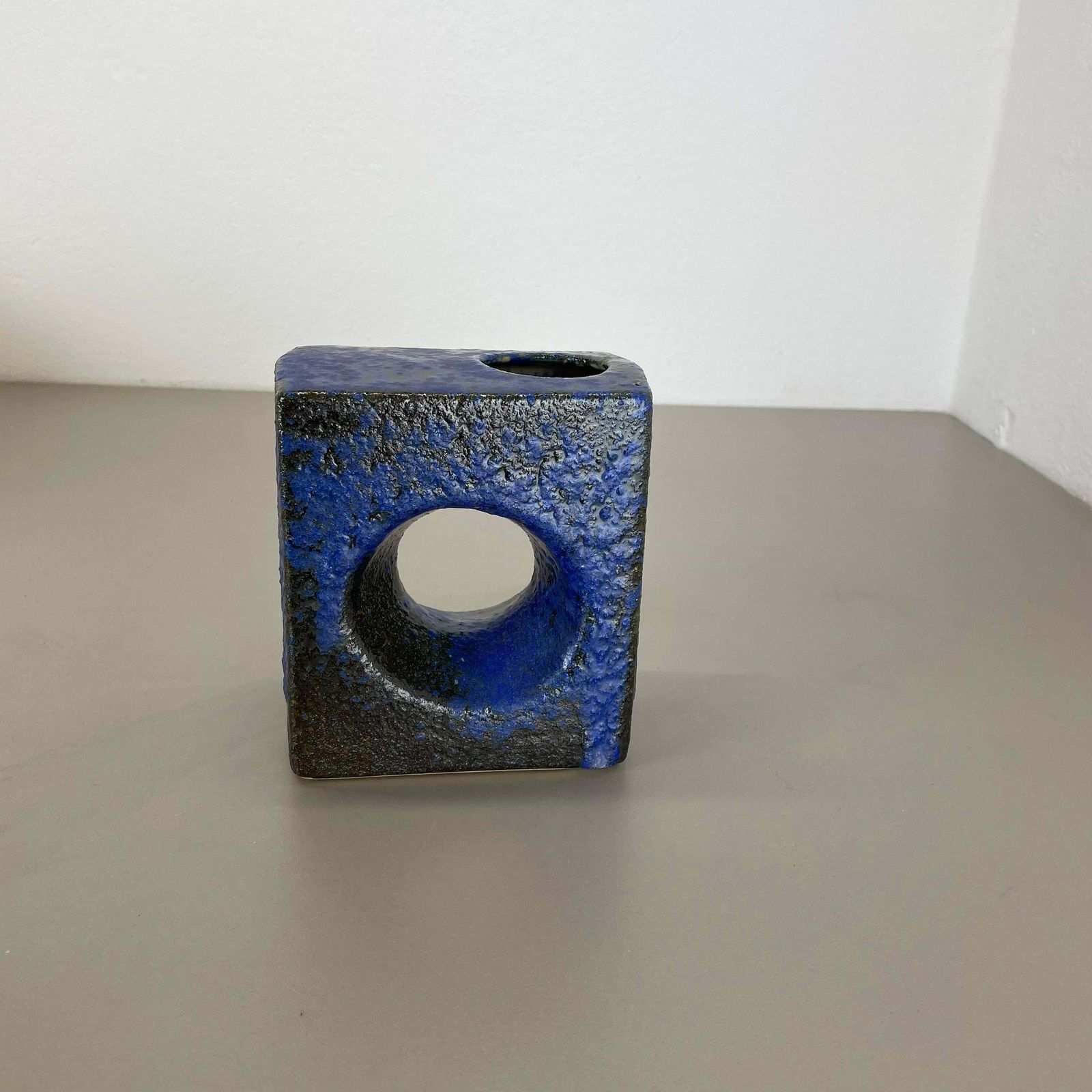 Brutalist Cubic "Hole" Pottery Vase By Piet Vest Ceramics, Netherlands, 1970s photo 427.0
