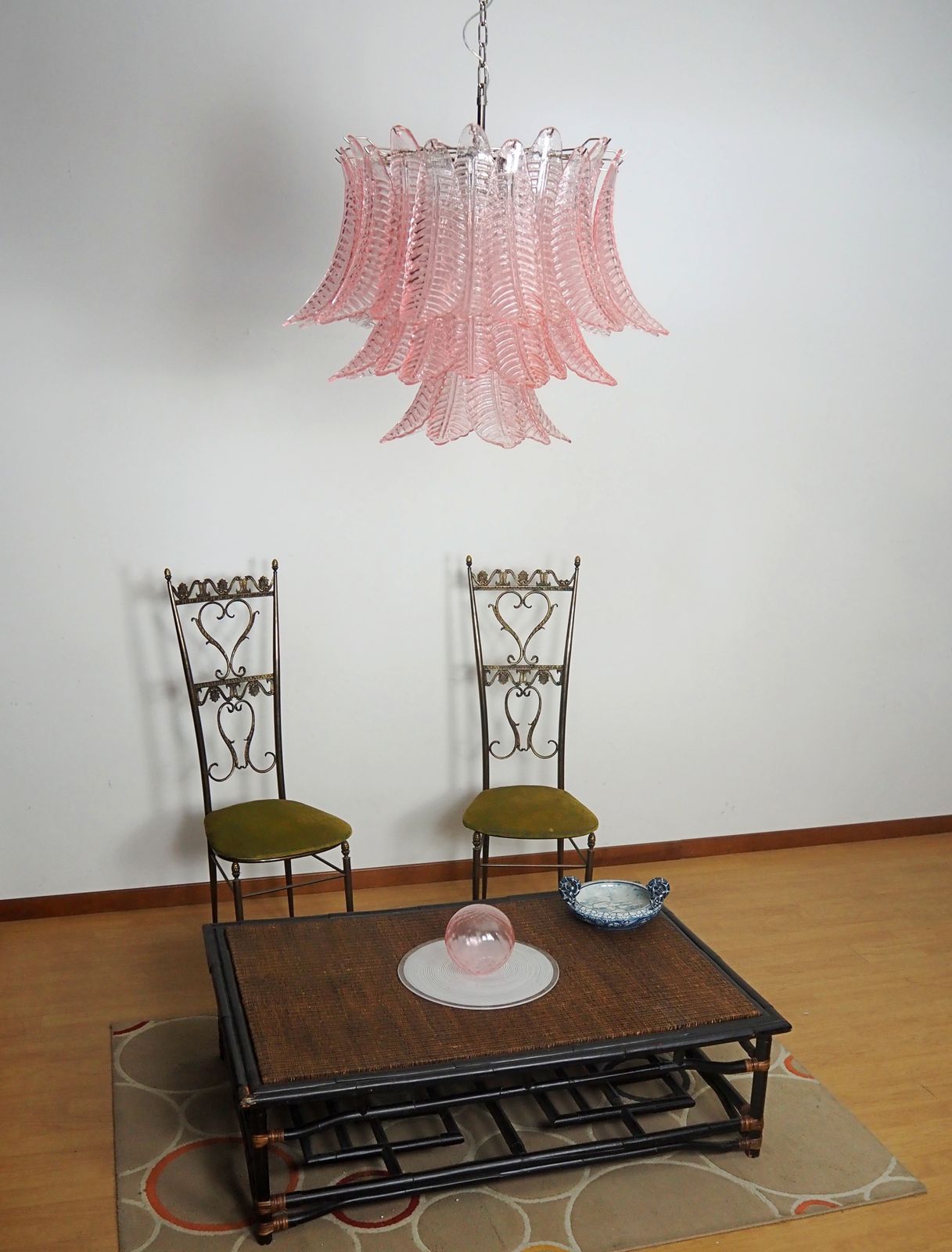 Italian Murano Three Tier Pink Felci Glass Chandelier photo furniture