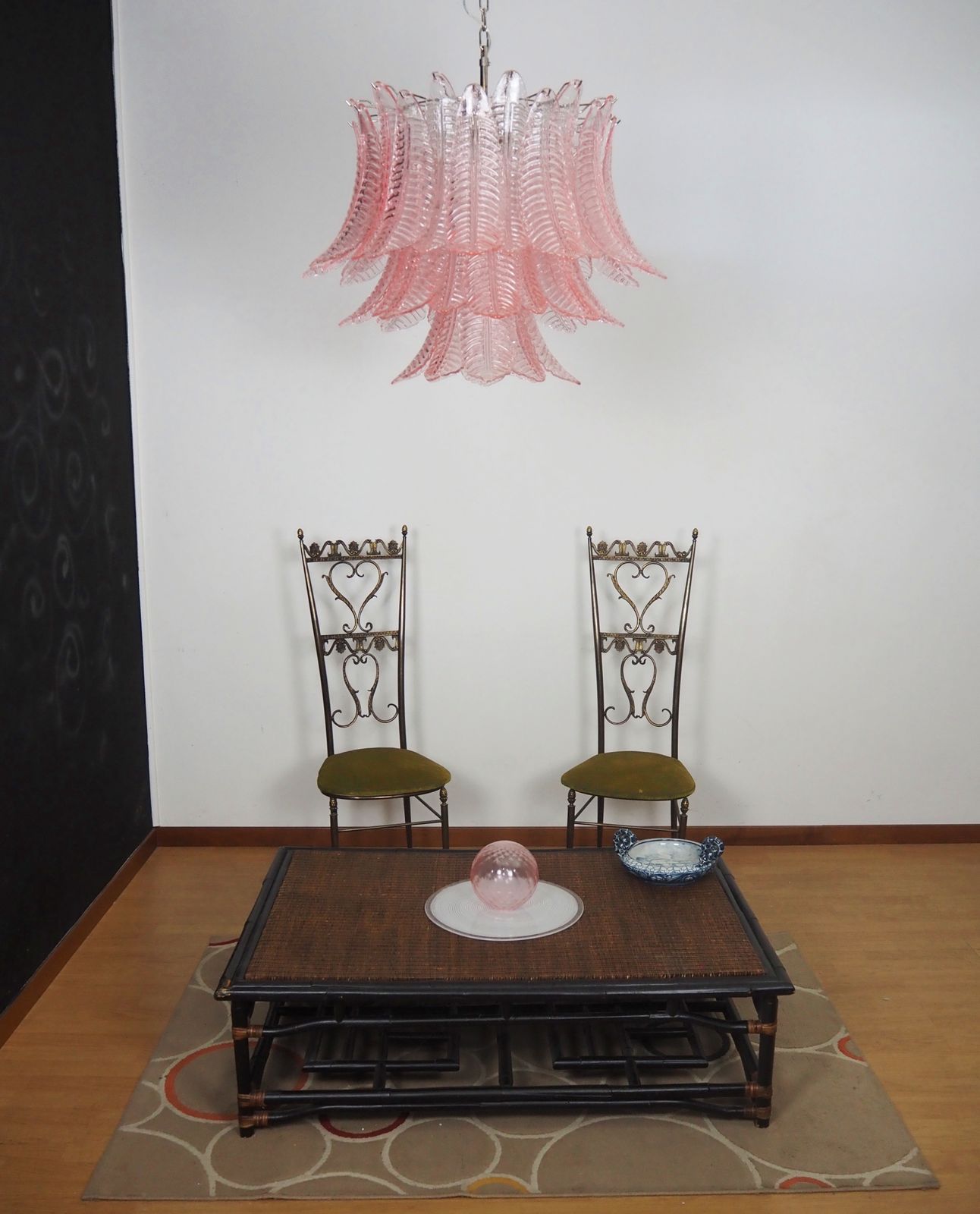 Italian Murano Three Tier Pink Felci Glass Chandelier photo Lighting