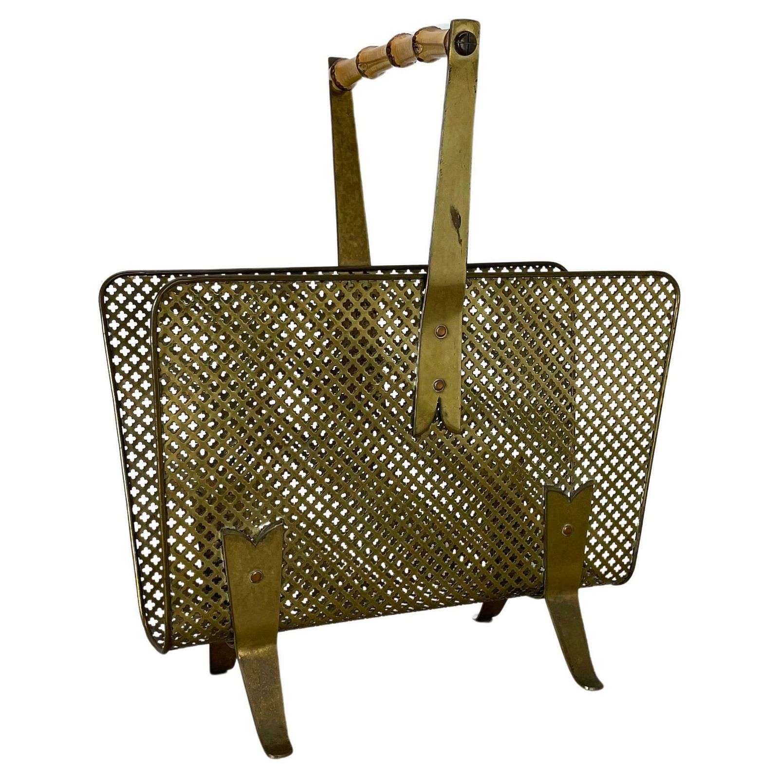 Unique Mategot Aubock Style Brass And Bamboo Magazine Holder, Austria 1950s