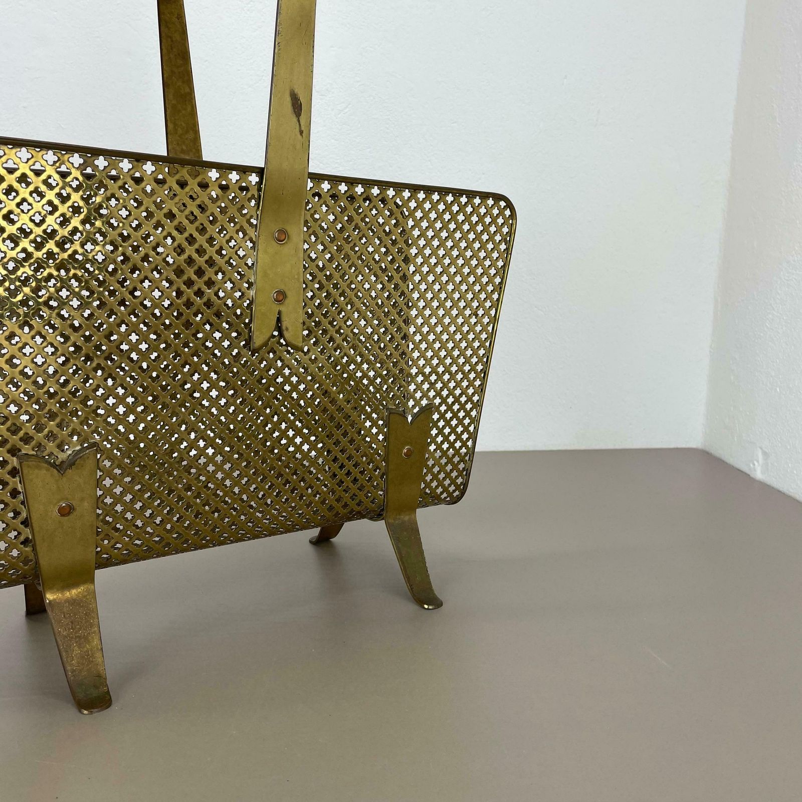 Unique Mategot Aubock Style Brass And Bamboo Magazine Holder, Austria 1950s photo buy