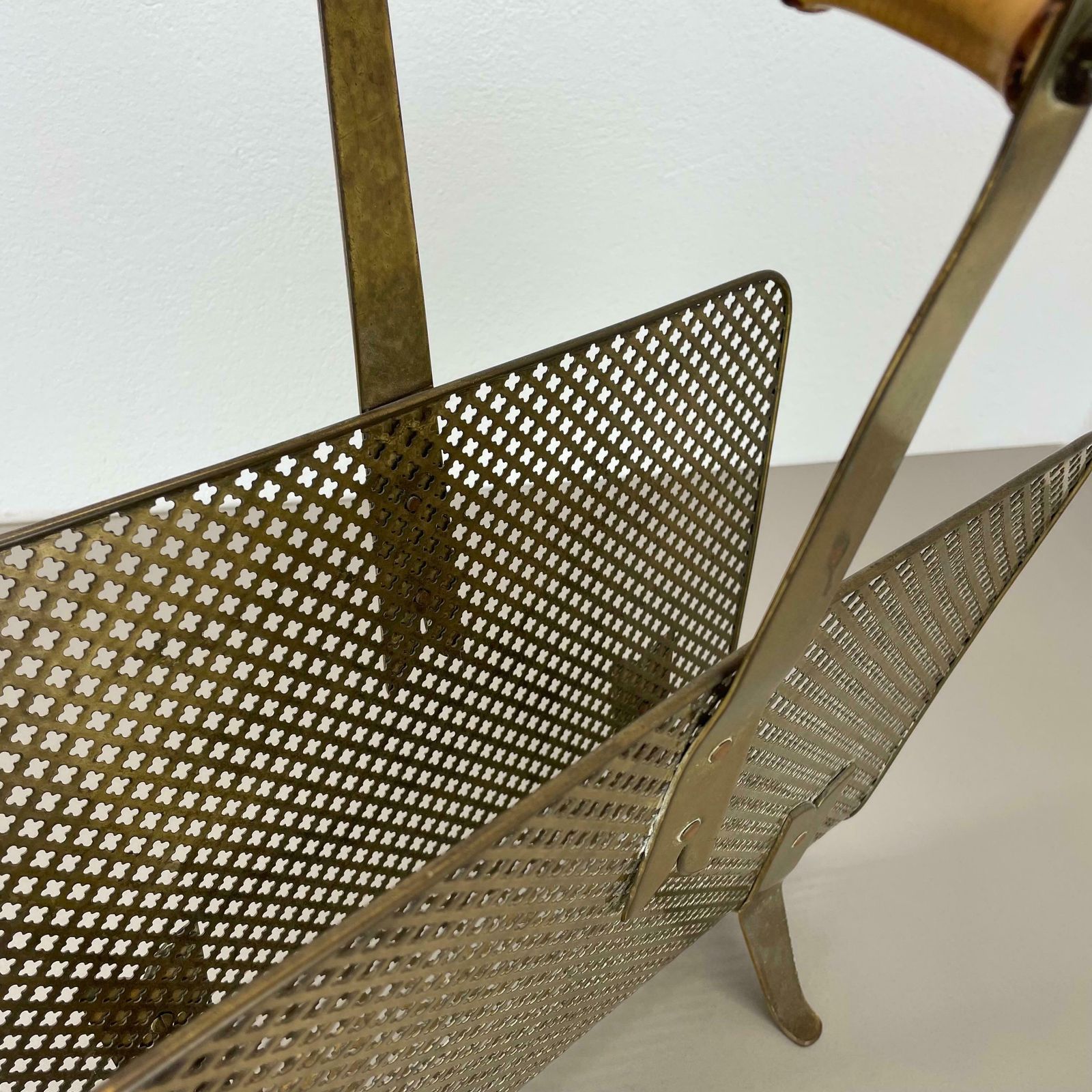 photo for sale Unique Mategot Aubock Style Brass And Bamboo Magazine Holder, Austria 1950s