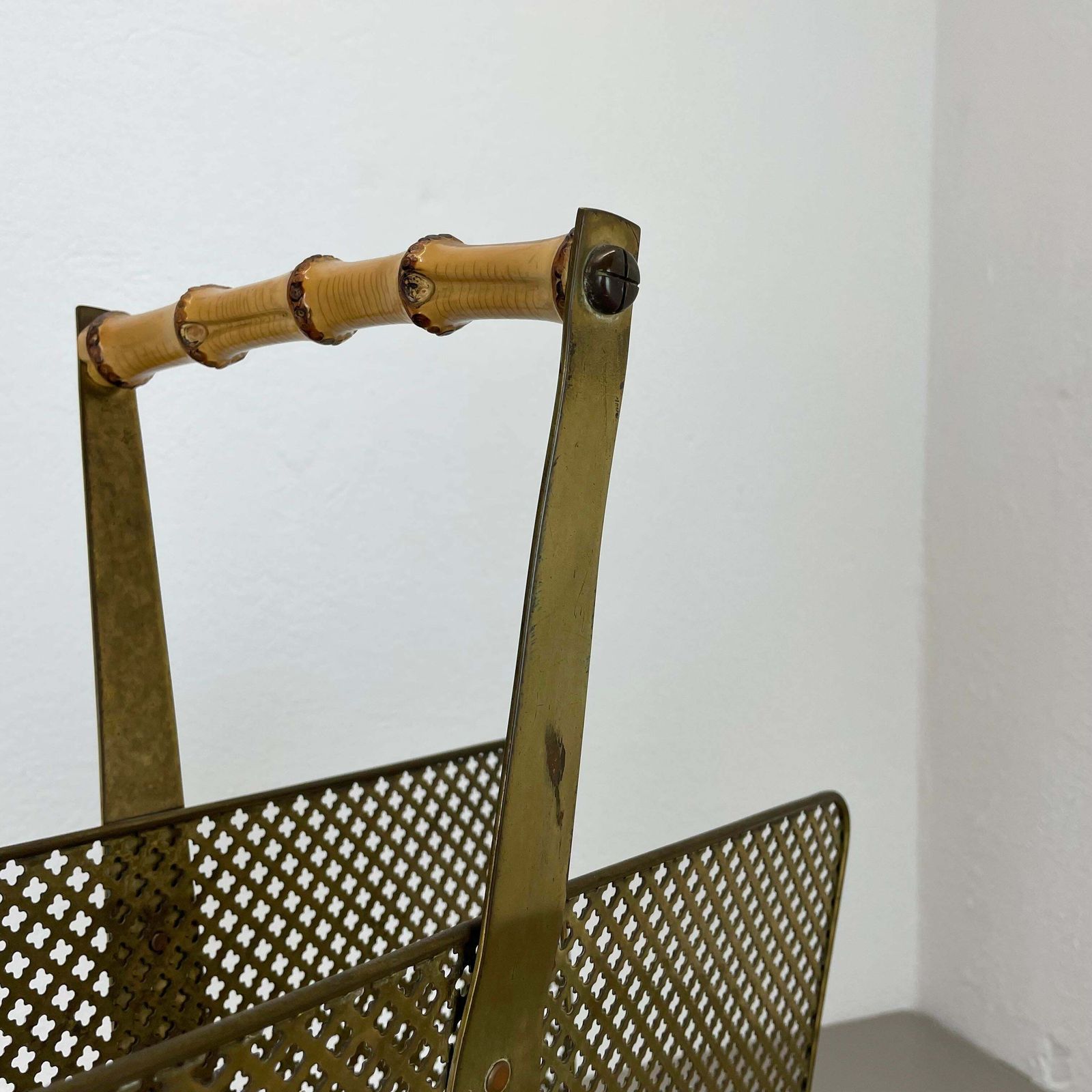 Home Decor Unique Mategot Aubock Style Brass And Bamboo Magazine Holder, Austria 1950s photo