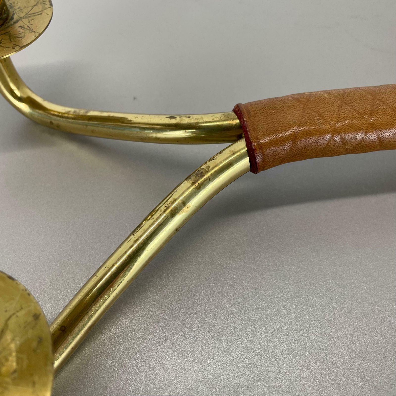 Home Decor Modernist Auböck Style Brutalist Brass And Leather Candleholder, Austria 1950s photo