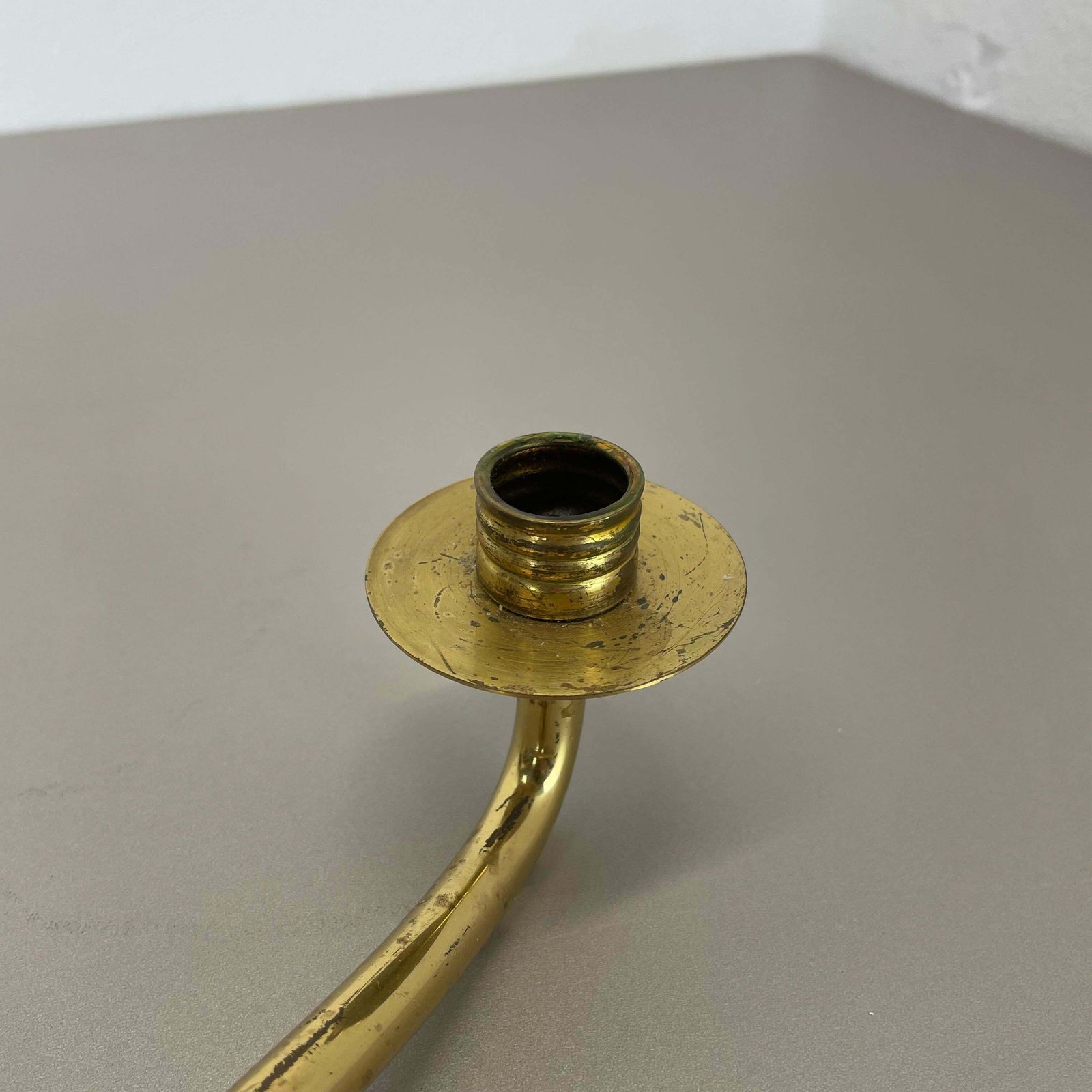 photo buy Modernist Auböck Style Brutalist Brass And Leather Candleholder, Austria 1950s
