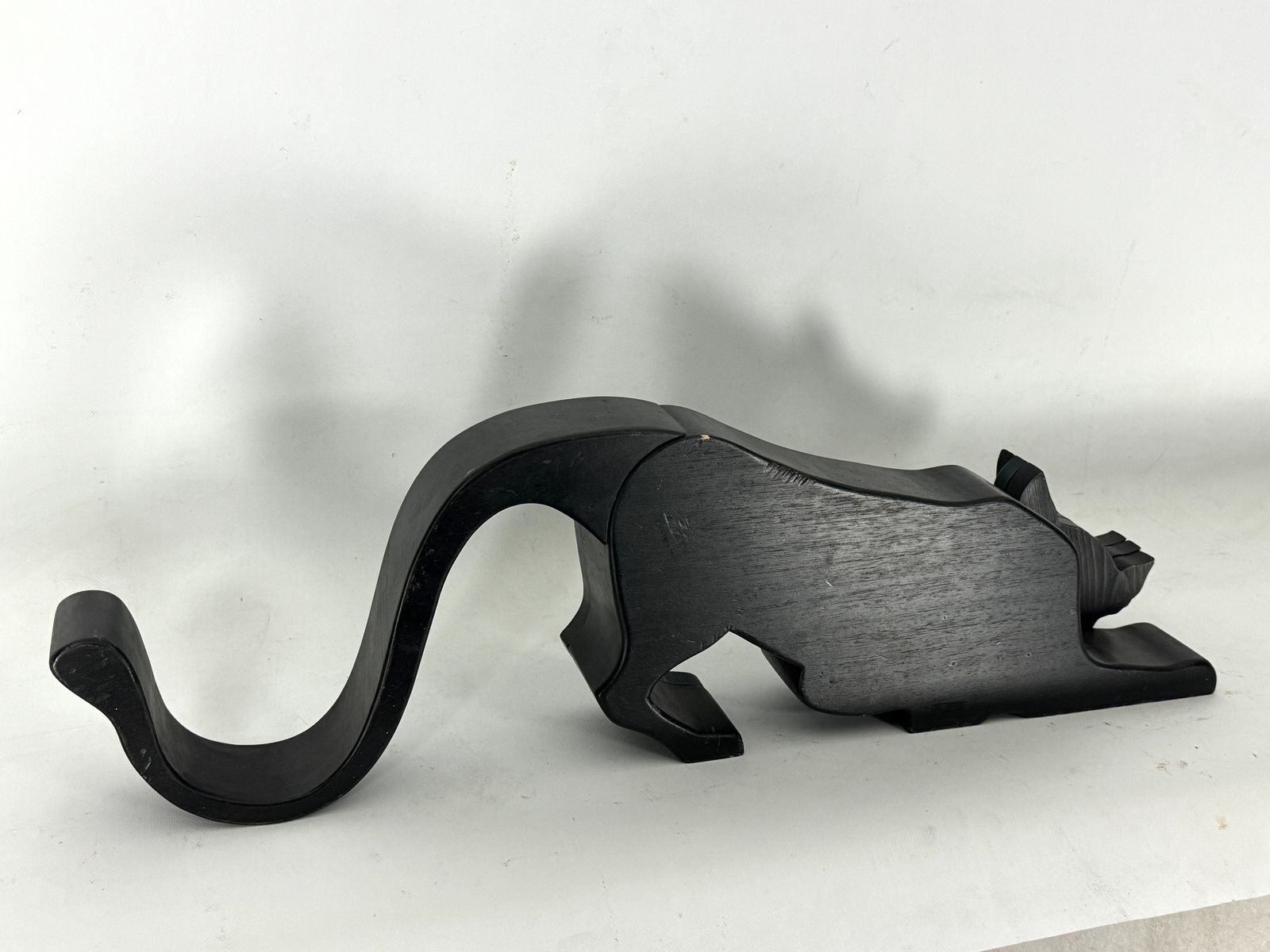 Art Vintage Italian Black Panther Sculpture In Thick Wood. Italy 1980s photo