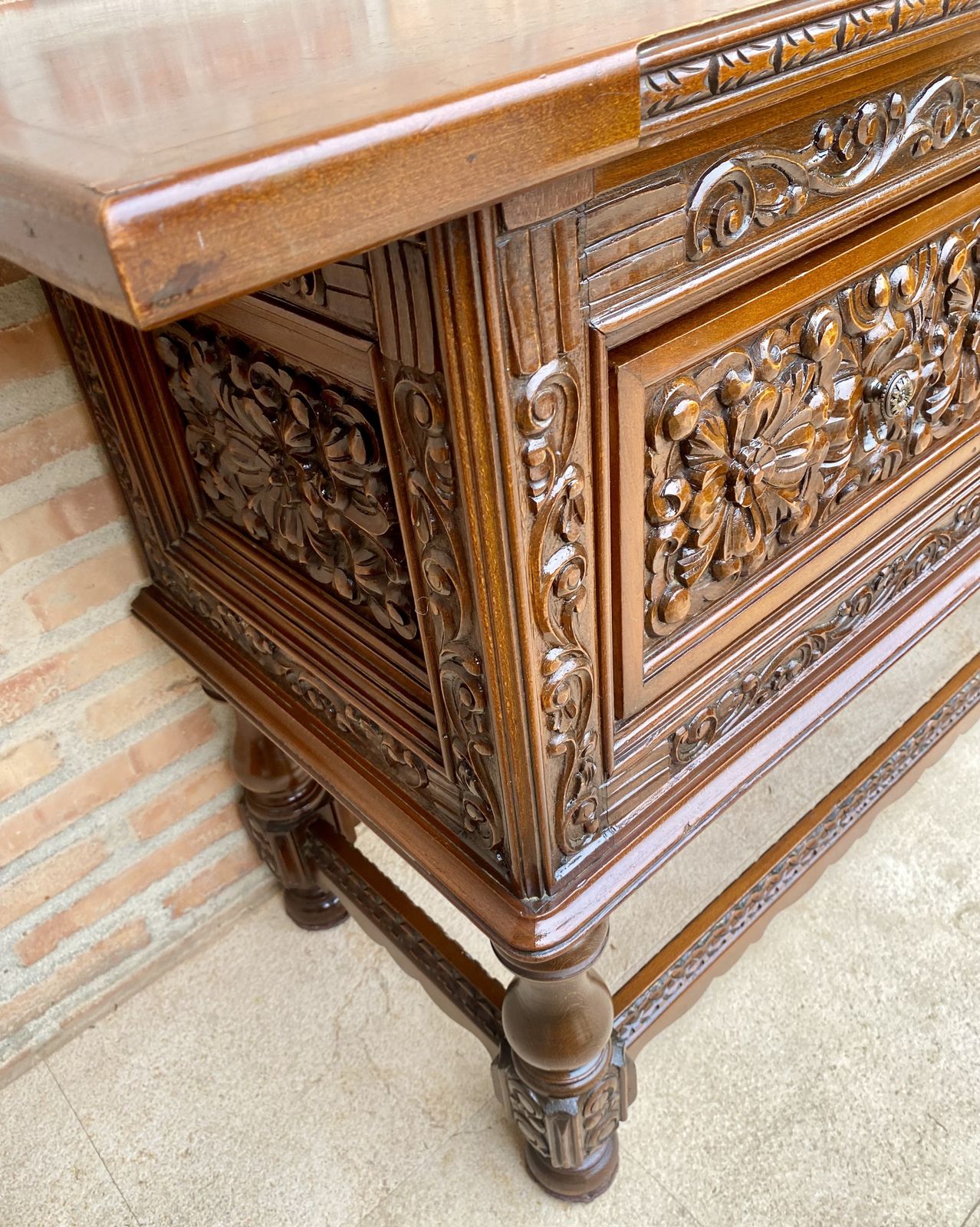 Spanish Console With Four Carved Drawers And Original Hardware photo for sale