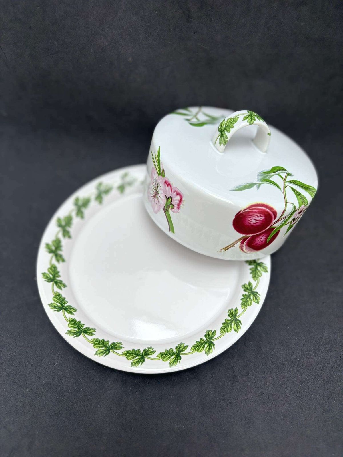 photo for sale Butter Dish With Lid Or Cheese Covered Box Flowers Leaves White Decor Butter Botanic Decor Glazed Ceramic Rond Kitchen Coast
