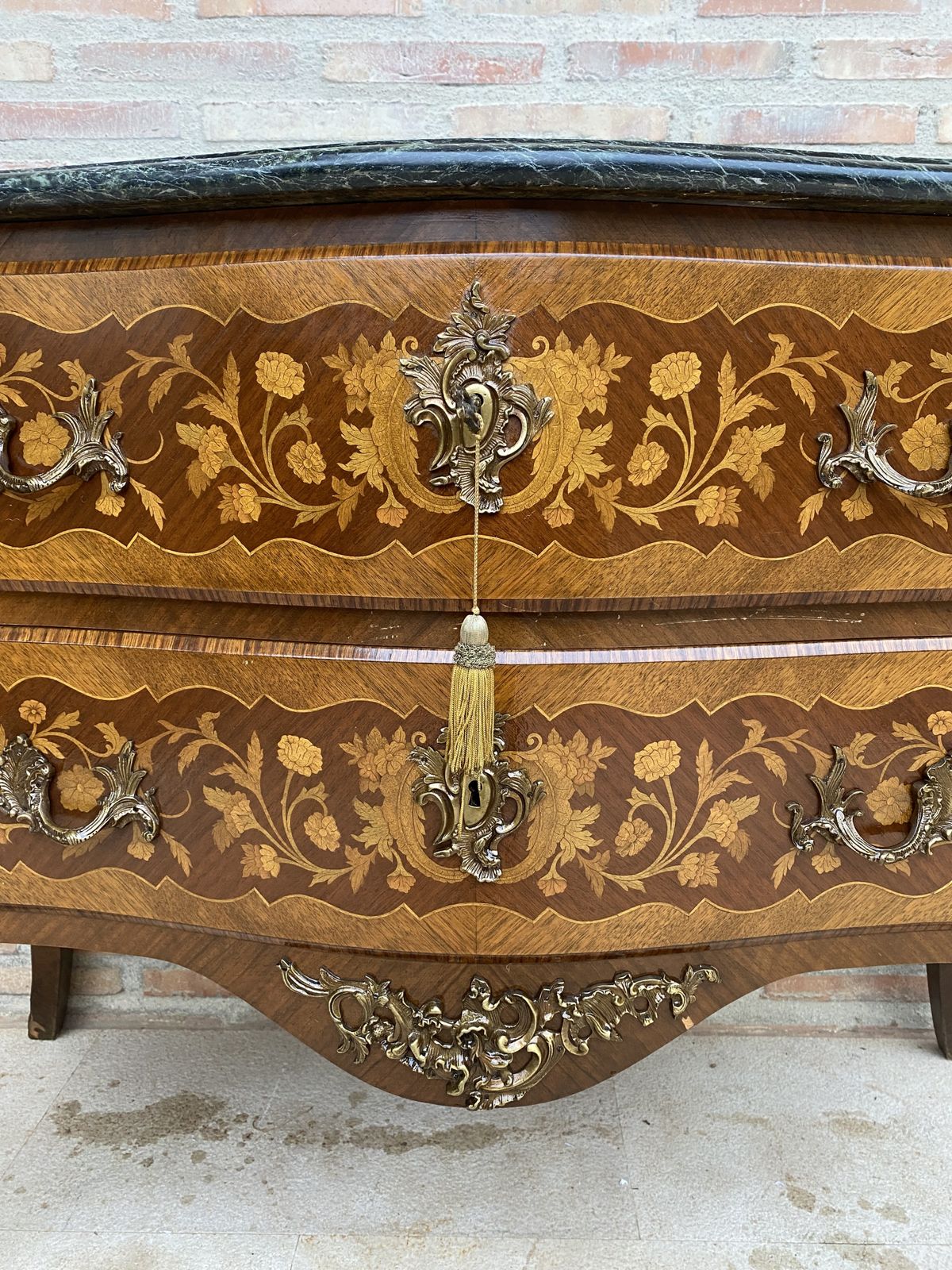 French Louis XV Style Bombé Satinwood Marquetry & Ormolu Mounted Commode photo for sale