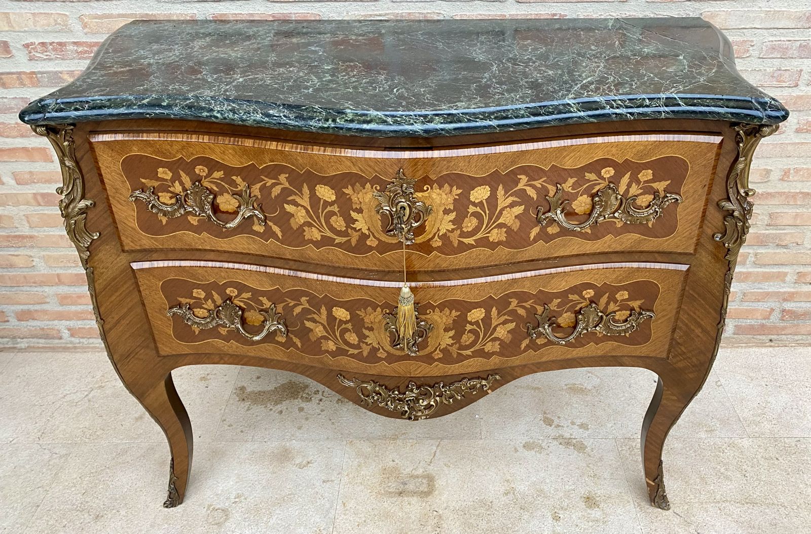 French Louis XV Style Bombé Satinwood Marquetry & Ormolu Mounted Commode photo Furniture