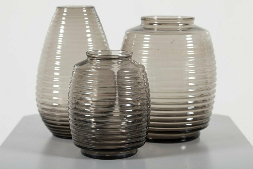 Smoked Glass Vases, 1950s, Set Of 3