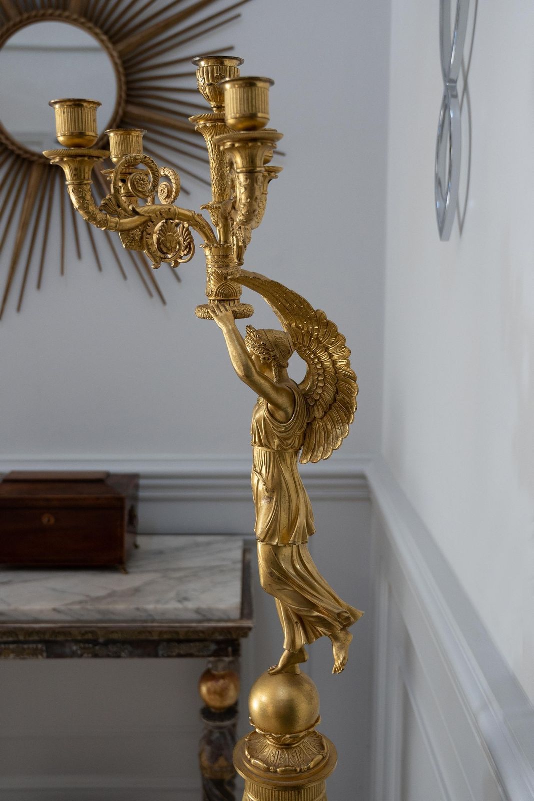 Exceptional Pair Of French Late Empire Gilt Bronze Candelabra Attributed To Pierre Philippe Thomire. photo vintage