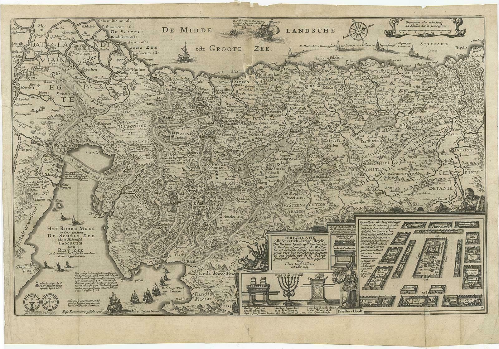 Beautiful Rare Antique Map Of The Holy Land, 1648 photo furniture