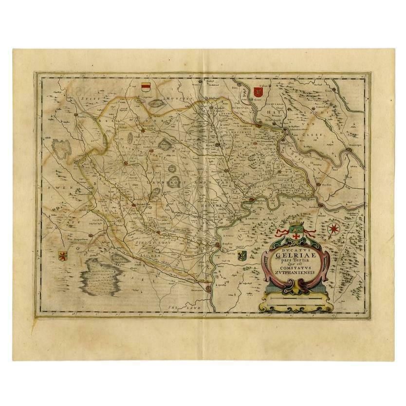 Antique Map Of The Region Of Zutphen In The Netherlands By Janssonius, 1647