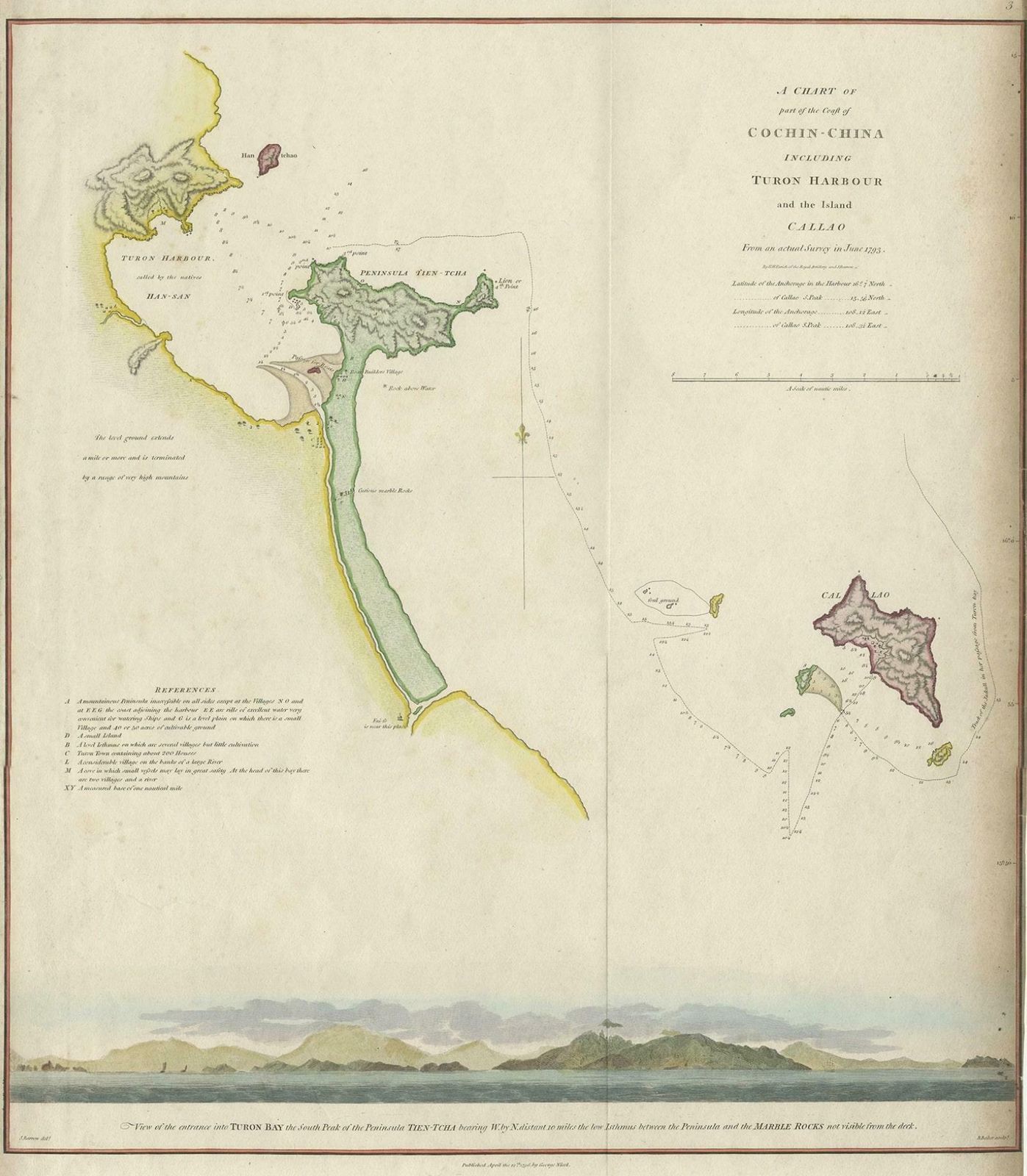Map Of The Vietnamese Coast, Centered On Turon Harbor 'Da Nang Area', 1796 photo for sale