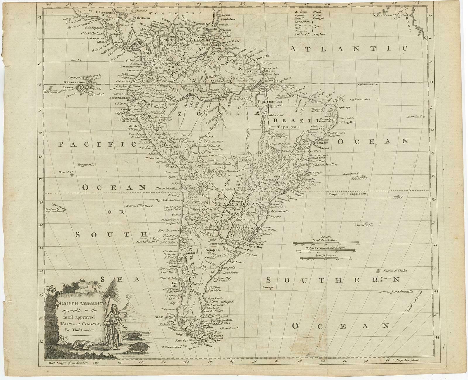 Rare Map Of South America Of Chili, La Plata, Paraguay, Brazil, Peru, C.1775 photo furniture