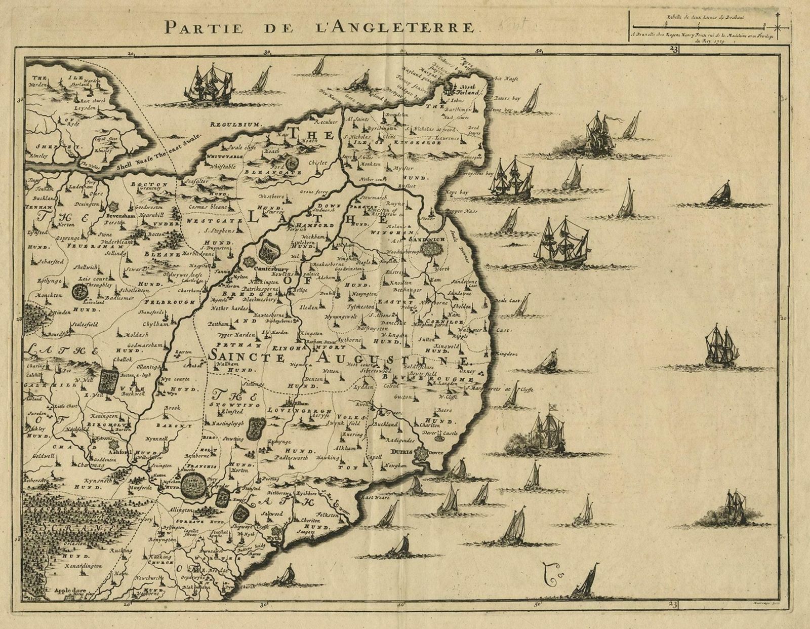Uncommon Antique Map Of The English Channel Coastline, Ca.1709 photo for sale