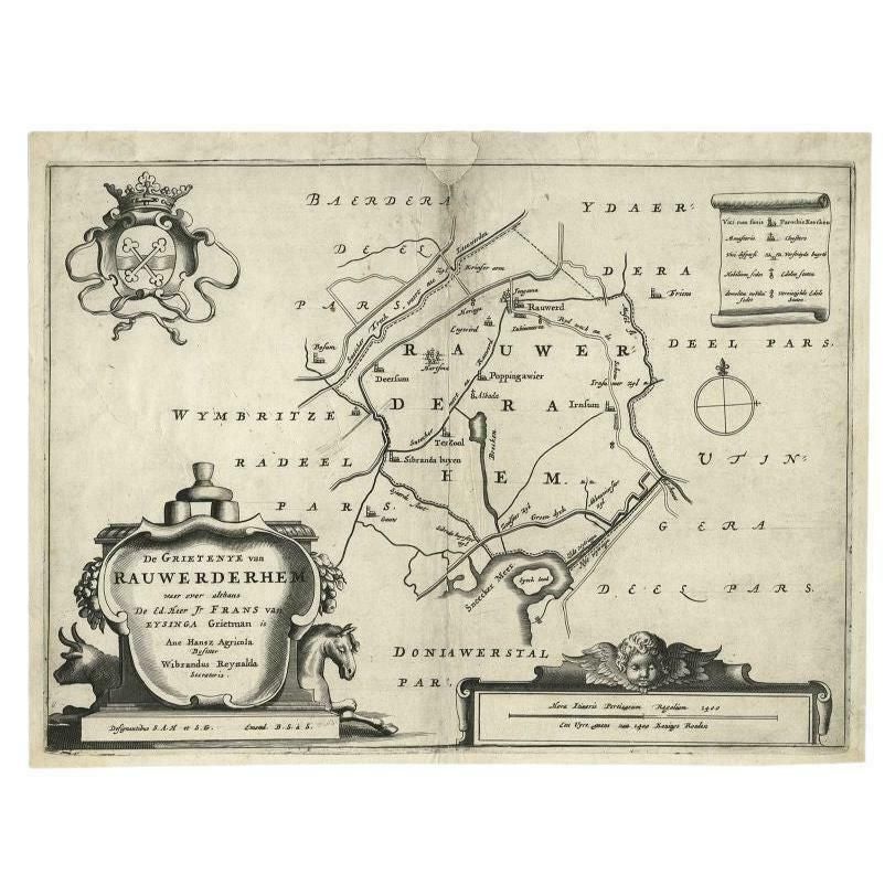 Antique Map Of The Region Of Rauwerderhem, Friesland, The Netherlands, '1664