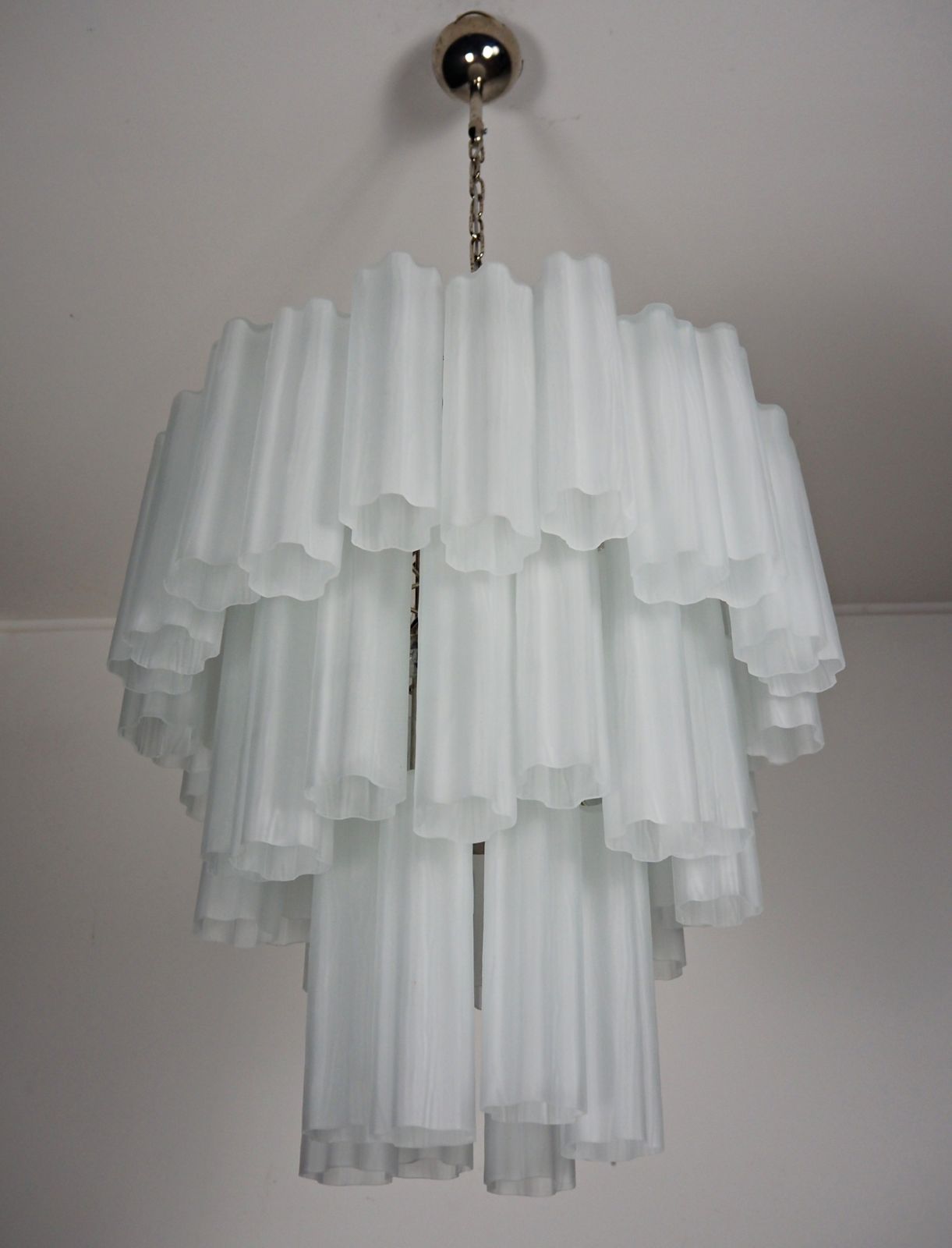 Large Three Tier Venini Murano Glass Tube Chandelier   Etched Glass photo Lighting