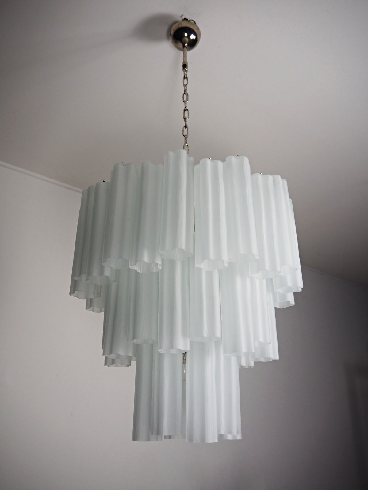 Lighting Large Three Tier Venini Murano Glass Tube Chandelier   Etched Glass photo