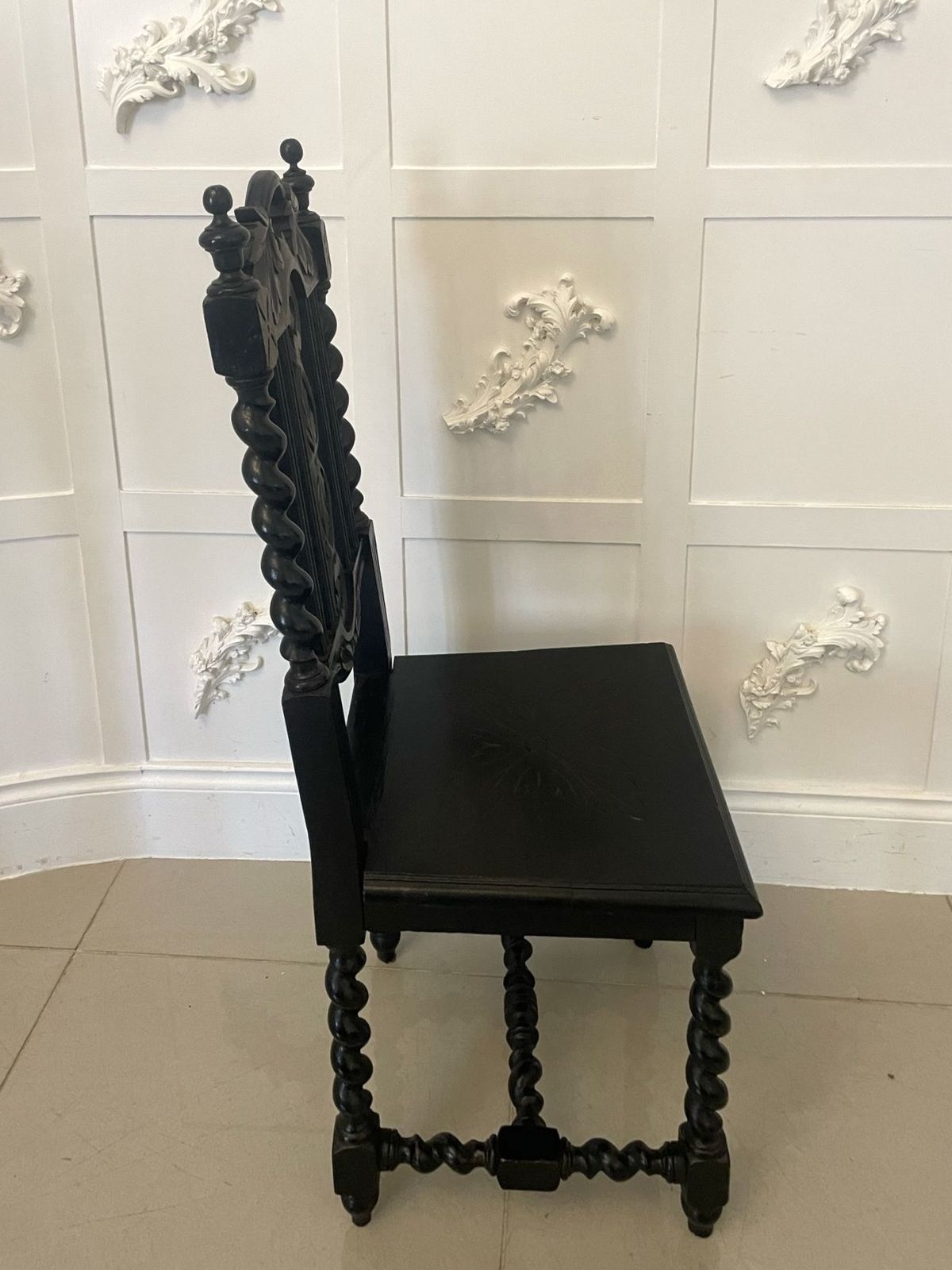 Pair Of Antique 19th Century Quality Carved Ebonised Oak Side Chairs photo 825.0