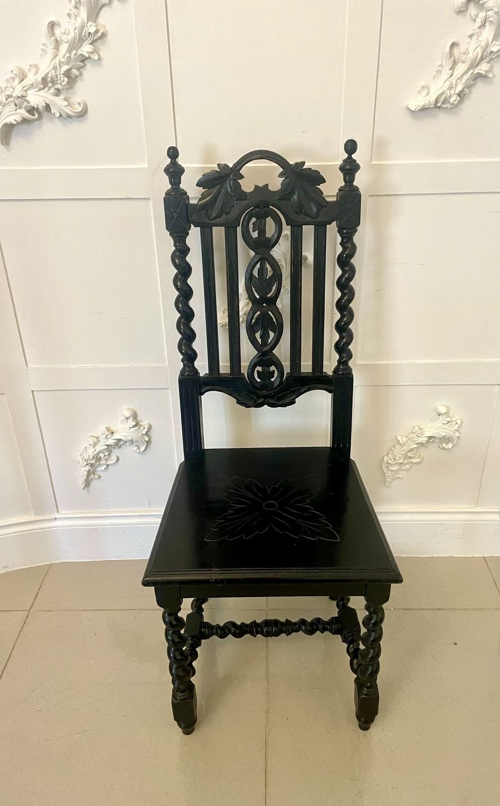 Pair Of Antique 19th Century Quality Carved Ebonised Oak Side Chairs photo buy