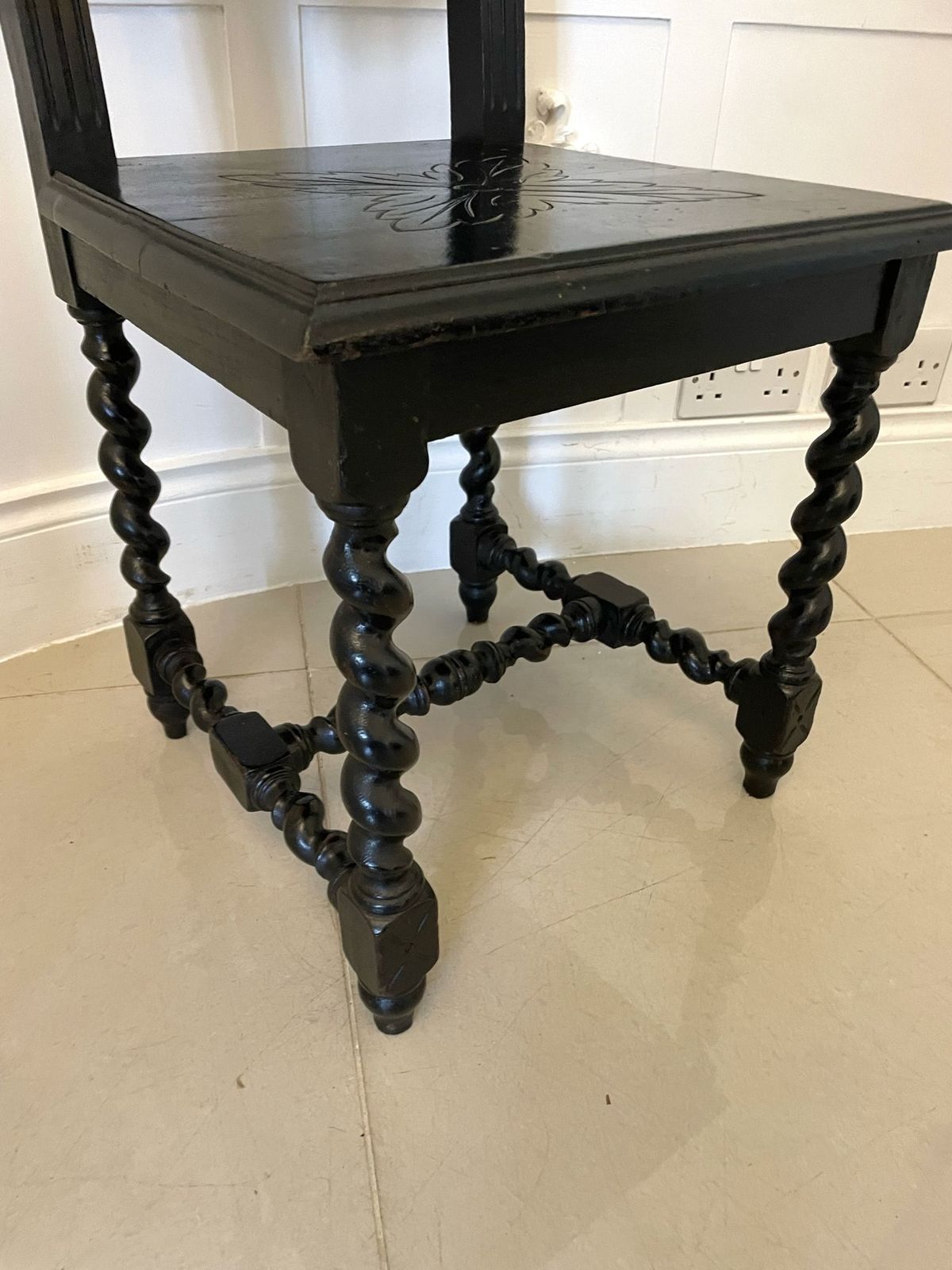 photo for sale Pair Of Antique 19th Century Quality Carved Ebonised Oak Side Chairs