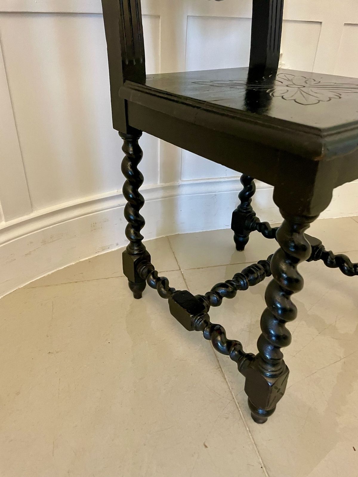 825.0 Pair Of Antique 19th Century Quality Carved Ebonised Oak Side Chairs photo