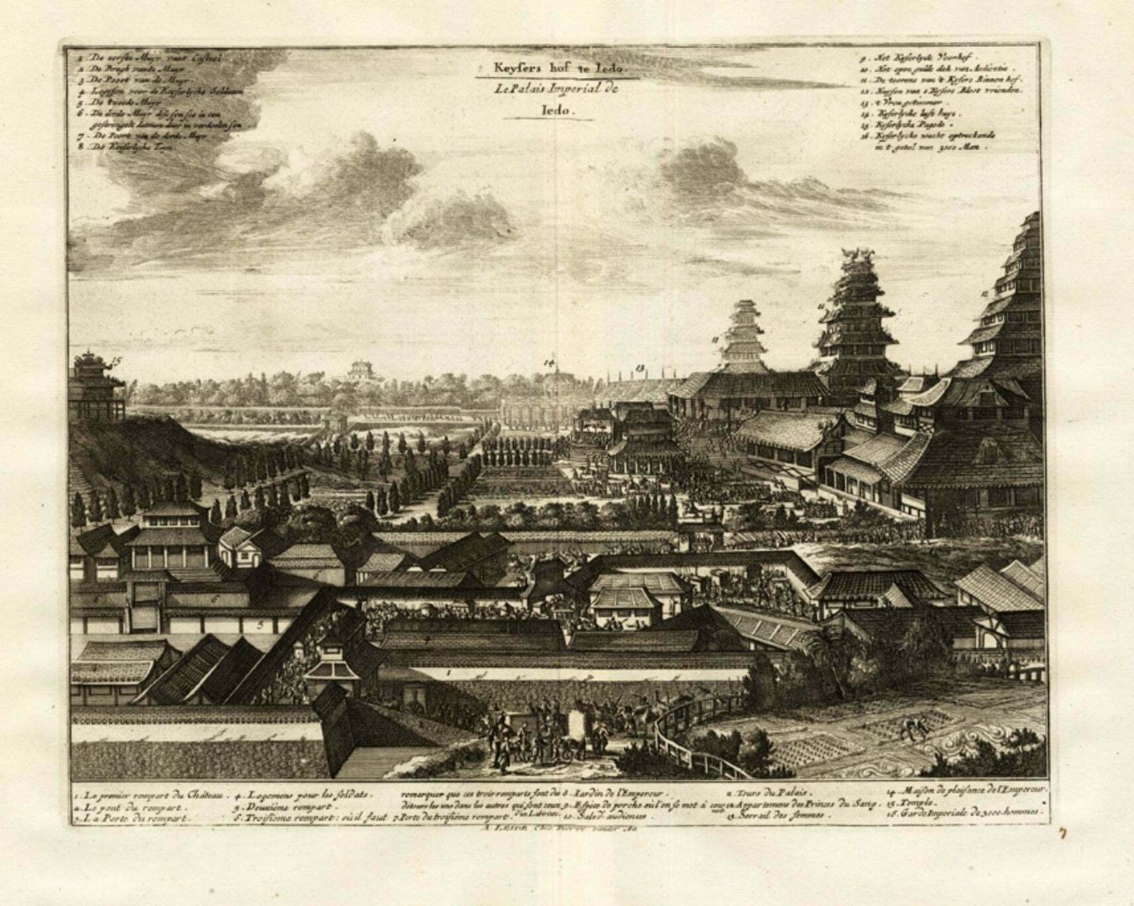 Antique Print Of The Imperial Palace In Edo Or Tokyo In Japan, C.1725