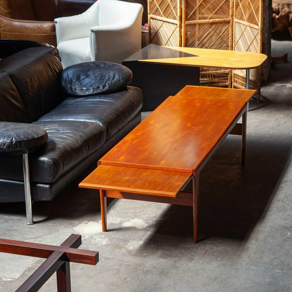 Mid Century Danish Extendable Coffee Table In Teak By Illum Wikkelso For Koefoeds Mobelfabrik, 1960s photo for sale