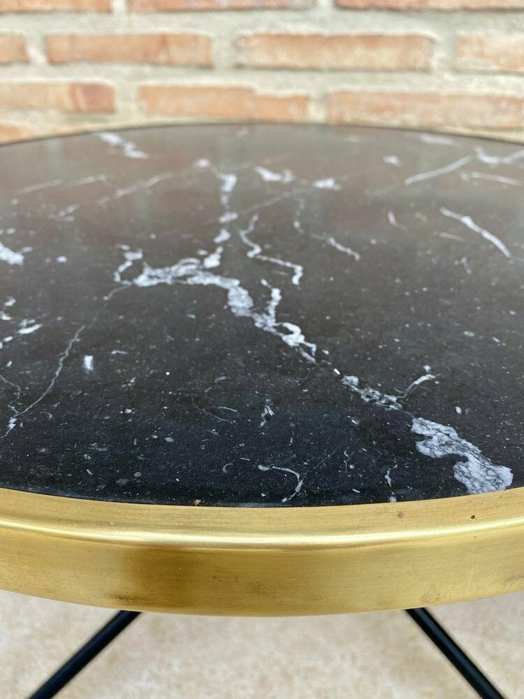 Mid Century Italian Side Tables In Brass And Iron With Marble Top Set Of Two photo buy