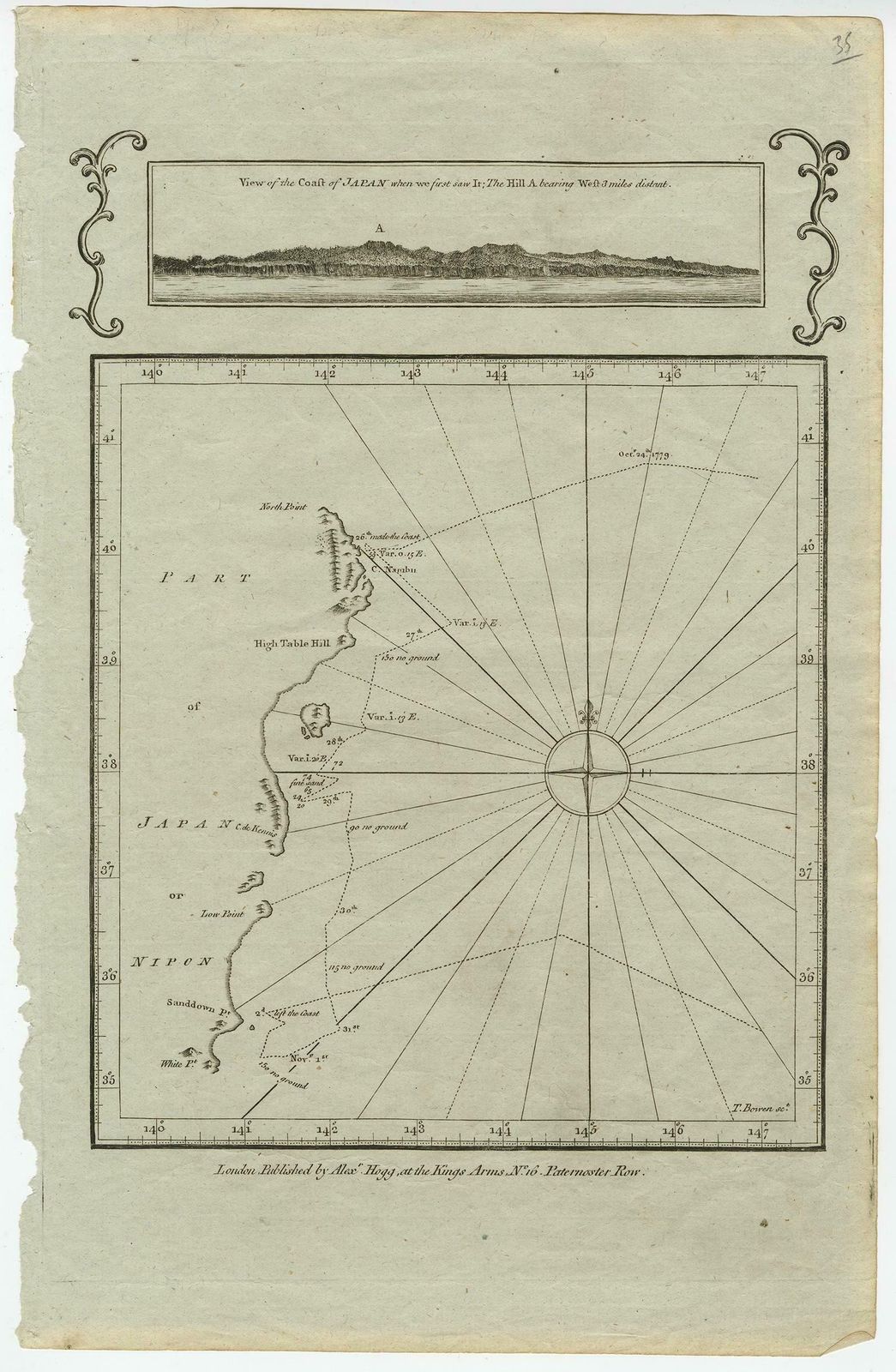 Old Map Of The East Coast Of Honshu With An Inset, Japan, C.1785 photo furniture