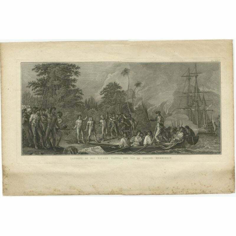 Antique Print Of The Landing At Tanna Island By Cook, 1803 photo furniture
