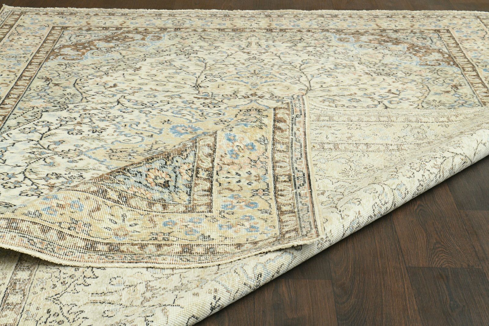 7x9 Faded Beige Green Rug, Handmade Vintage Rug, Turkish Oushak Rug, Area Rug, Beige Green Rug, 7x9 Large Rug, Living Room Rug, 6.7x9.4 Ft photo for sale