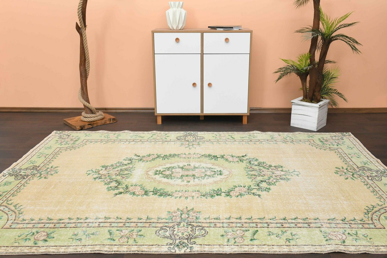6.1x9.4 Ft Turkish Area Rug, Anatolian Area Rug, Oushak Rug 6x9, Living Room Rug, 6x9 Rug, Bedroom Large Rug, Faded Rug, Bohemian Area Rug photo for sale
