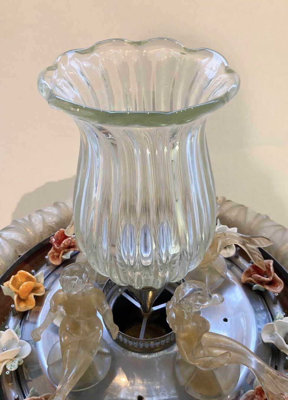 Murano Glass Fountain With A Central Vase Encircled By 4 Mermaids 1950s photo furniture