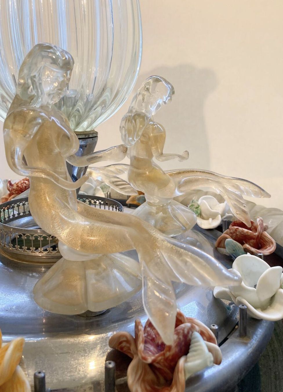 photo furniture Murano Glass Fountain With A Central Vase Encircled By 4 Mermaids 1950s
