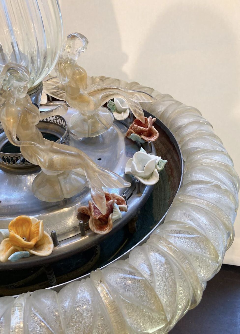 Home Decor Murano Glass Fountain With A Central Vase Encircled By 4 Mermaids 1950s photo