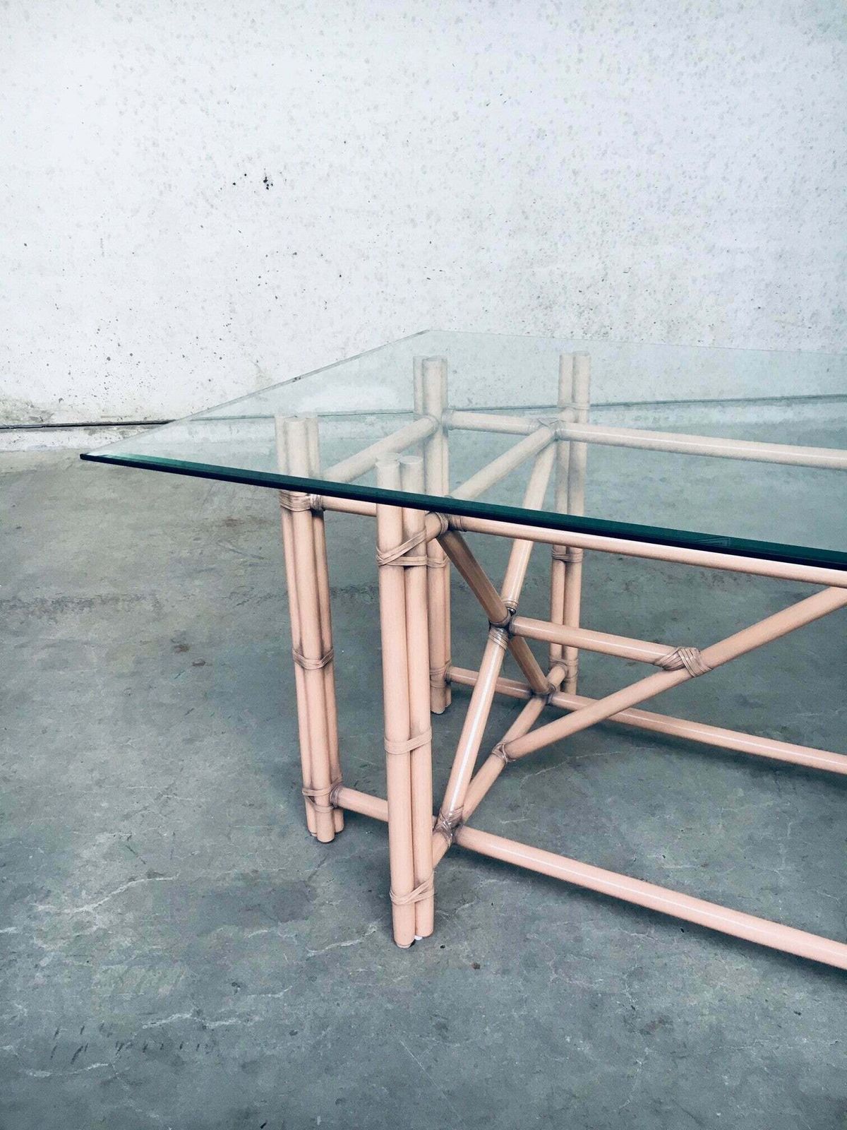Furniture Organic Monumental Faux Bamboo Glass Top Dining Table In The Style Of Mcguire photo
