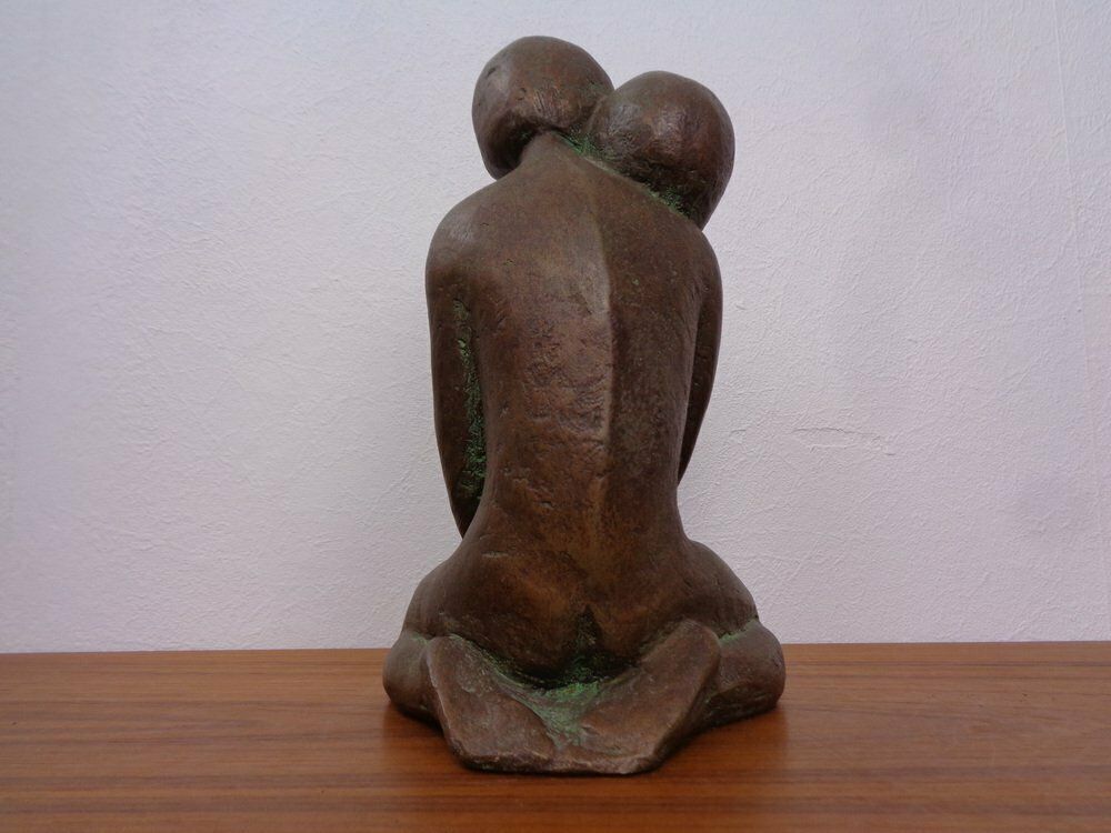 photo vinterior Handcrafted Stoneware Loving Couple Figure From Achatit Werkstätten, Germany, 1960s