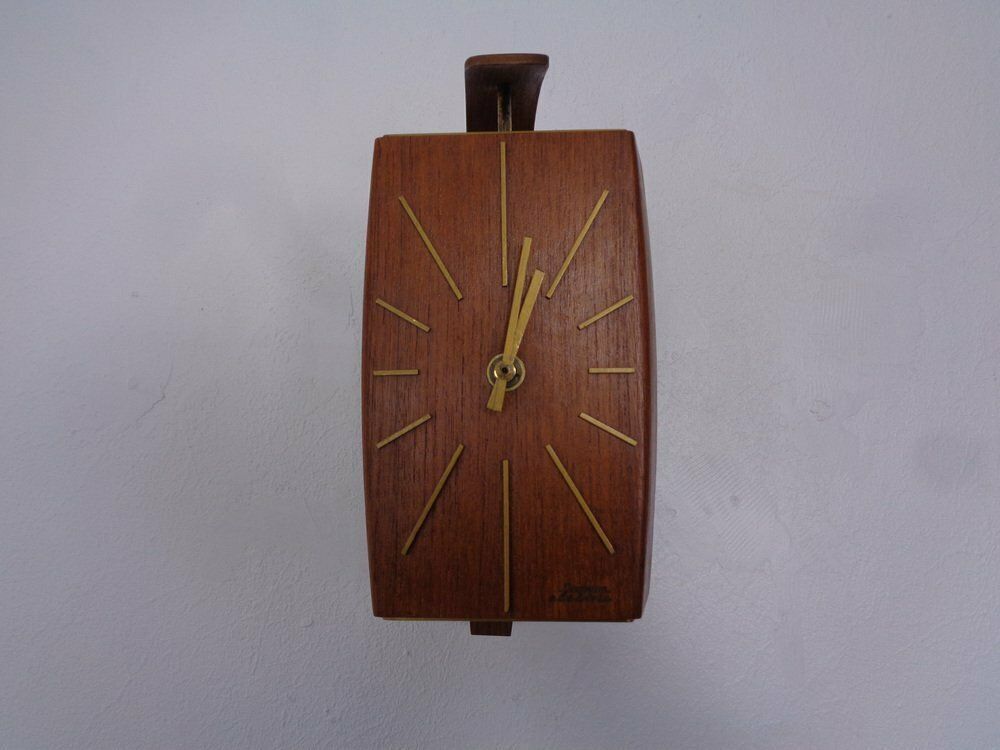 Teak & Brass Dugena Electric Wall Clock, Germany, 1960s photo furniture