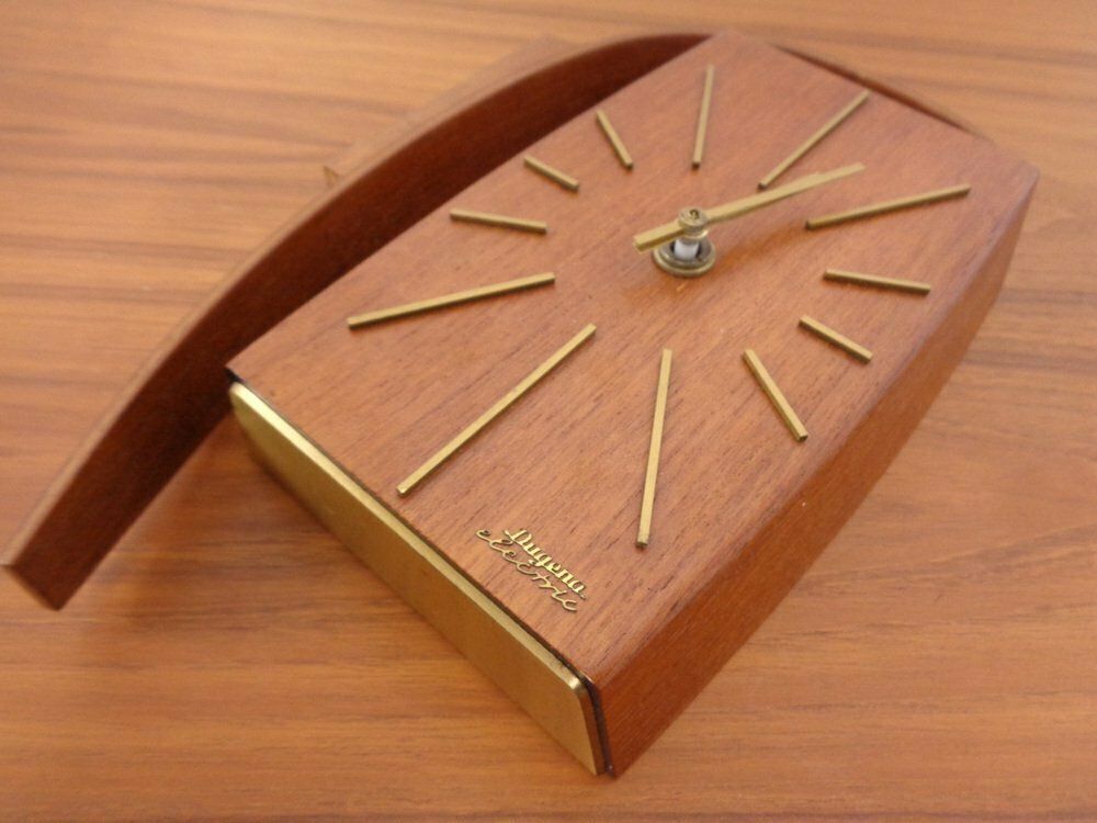 photo for sale Teak & Brass Dugena Electric Wall Clock, Germany, 1960s